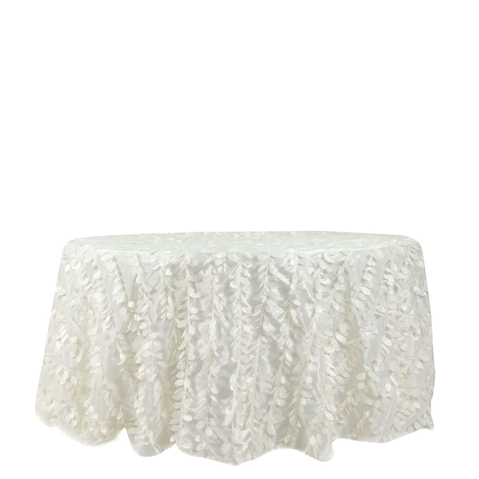 Ivory 132' Taffeta Round Tablecloth with Stunning 3D Leaf Petal Design