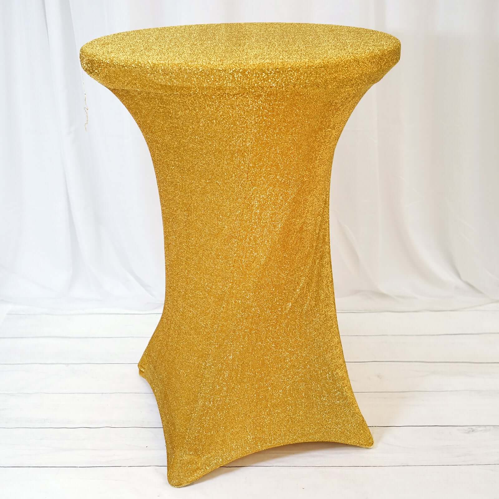 Gorgeous Gold Metallic Spandex Cocktail Table Cover - Perfect Stretch Fit for 24'-36' Tables