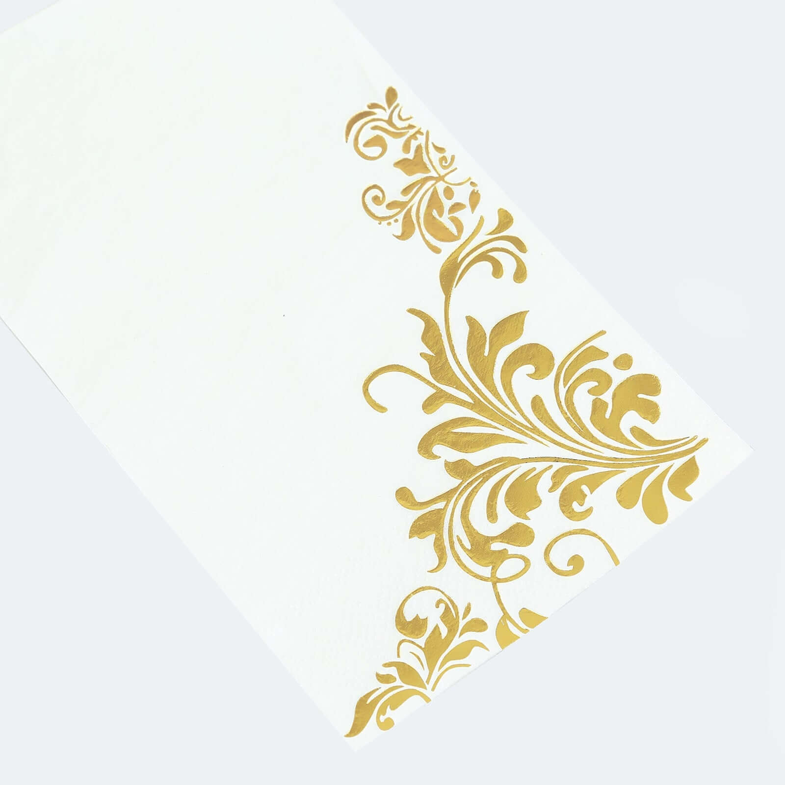 Hot! 50-Pack White Paper Dinner Napkins with Gold Baroque Floral Print