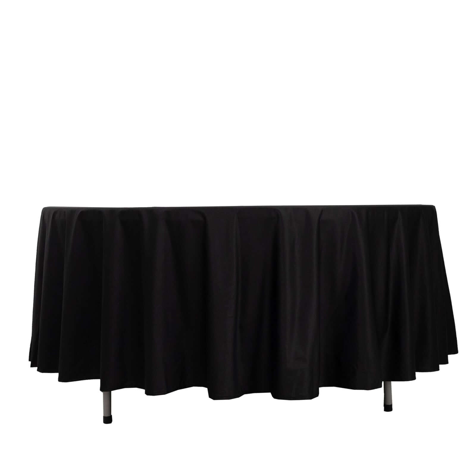 Black 108' Premium Wrinkle-Free & Stain-Resistant Scuba Round Tablecloth for Elegant Events