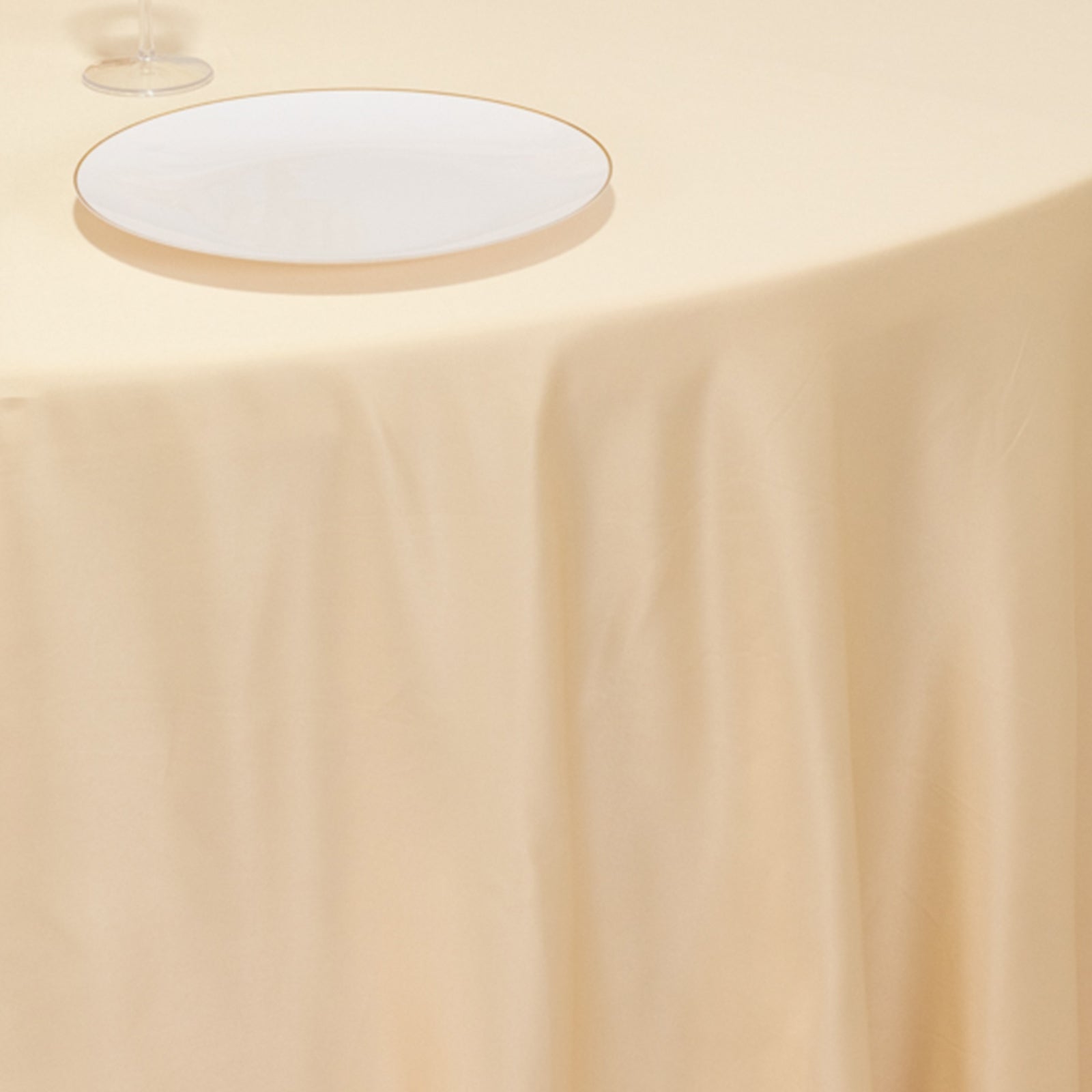 Exclusive Lamour Satin 120-Inch Round Beige Tablecloth - Seamless with Soft Sheen