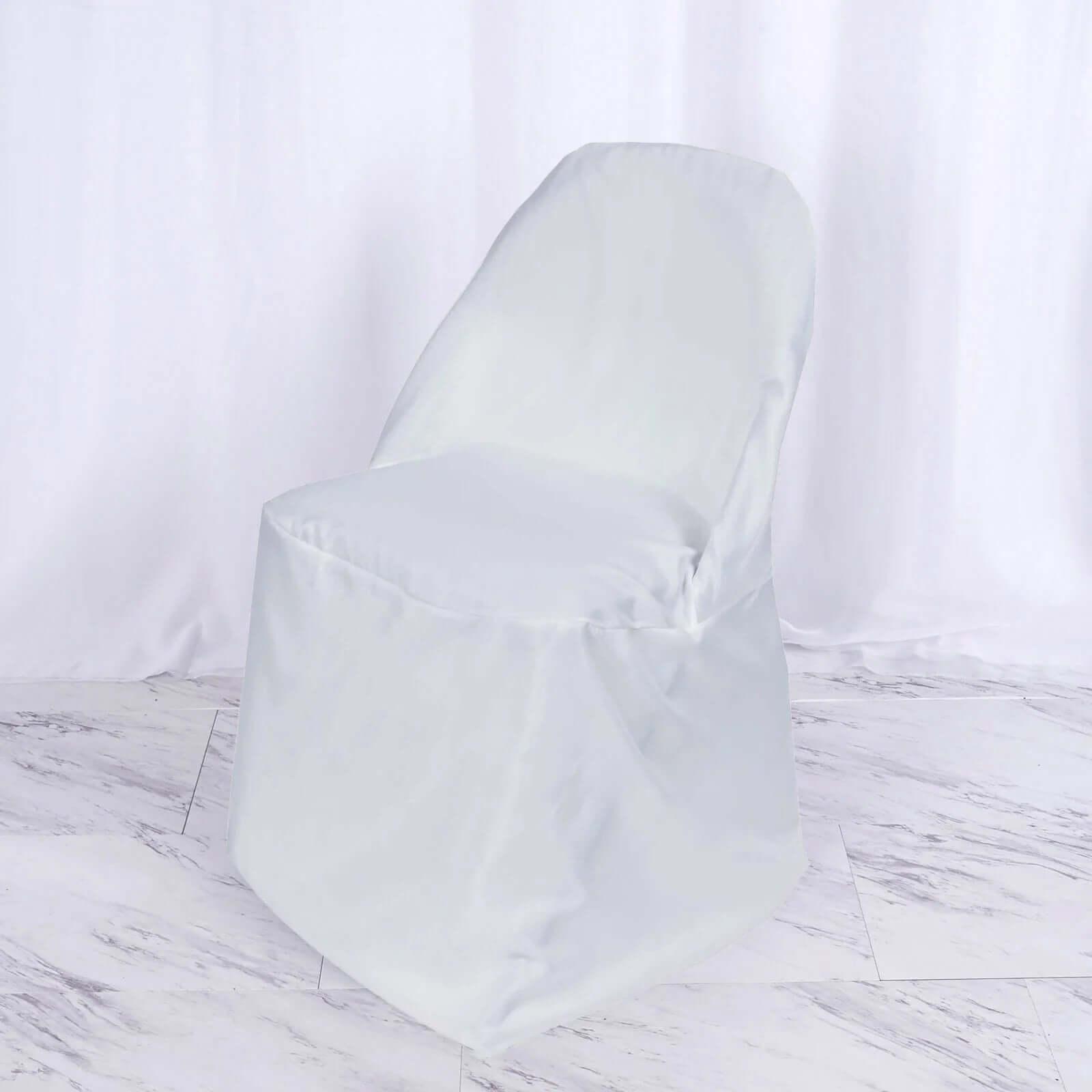 10-Piece White Polyester Slip-On Chair Covers for Folding Chairs - Wrinkle & Stain Resistant