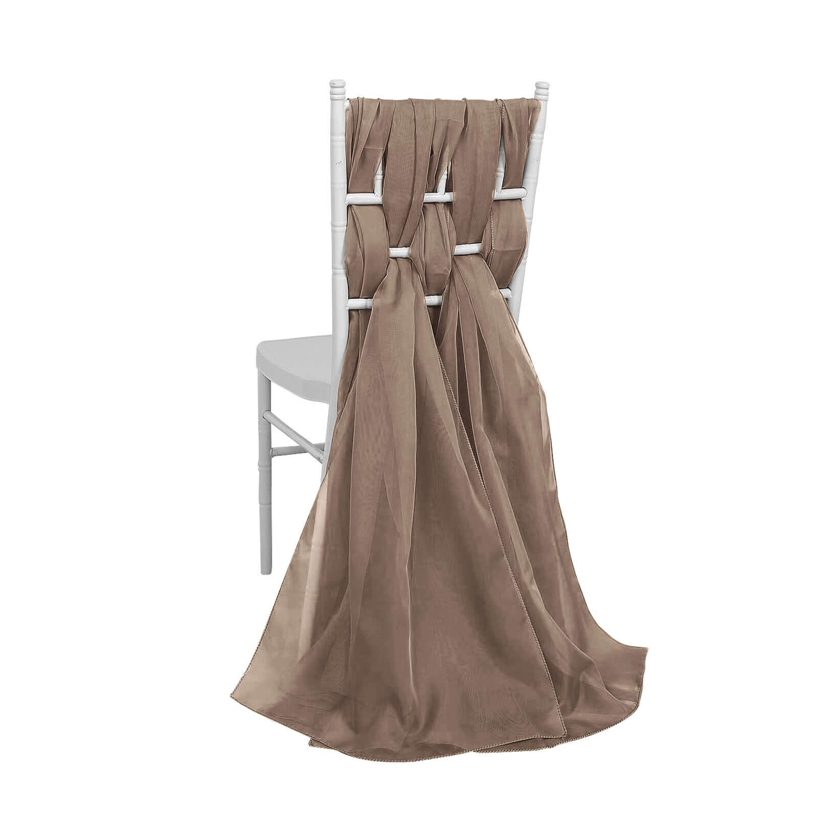 5-Pack Taupe Premium Chiffon Chair Sashes - Soft, Lightweight Designer Chair Bows (22x78)