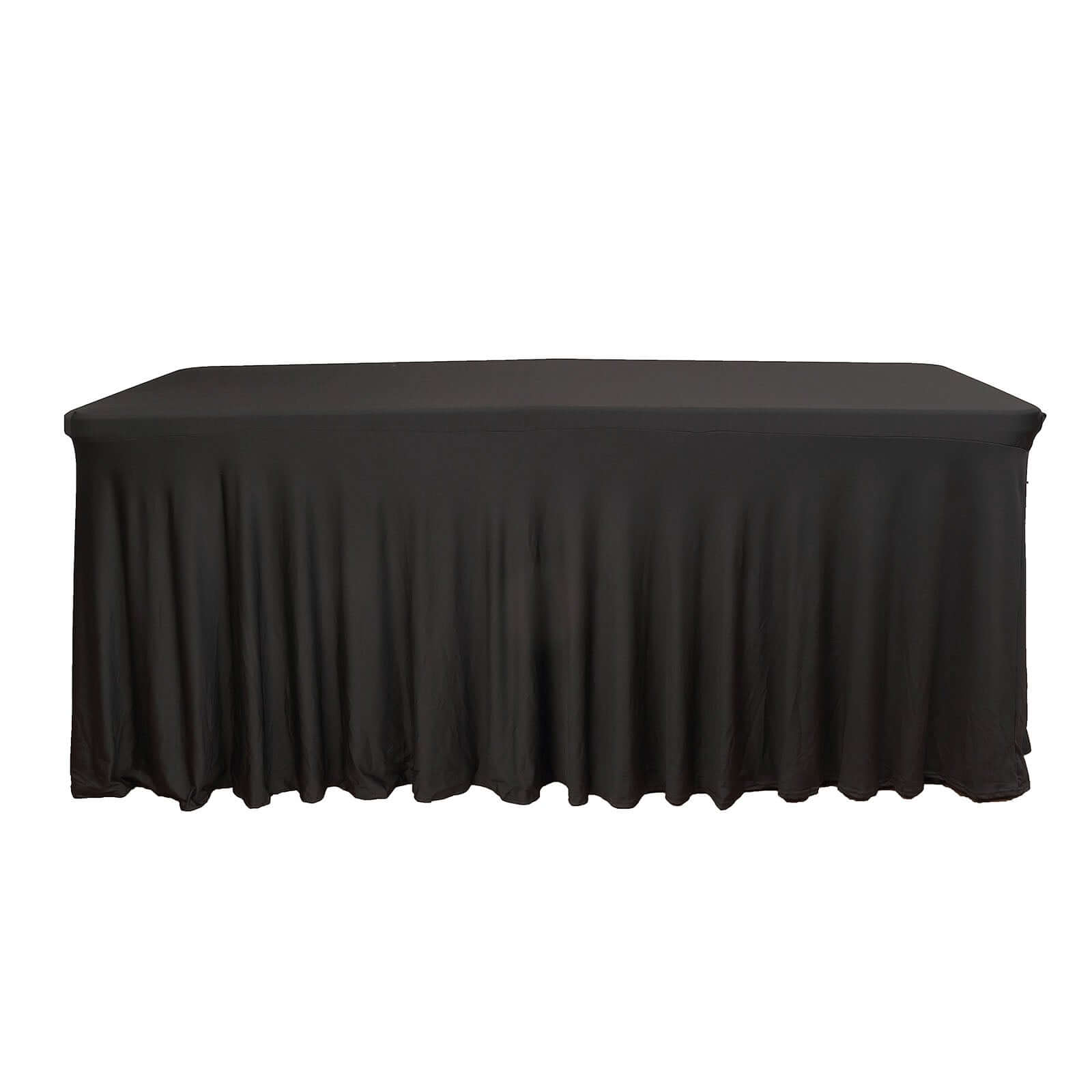 Hot! Black Spandex 72x30 Rectangle Table Skirt with Wavy Effect