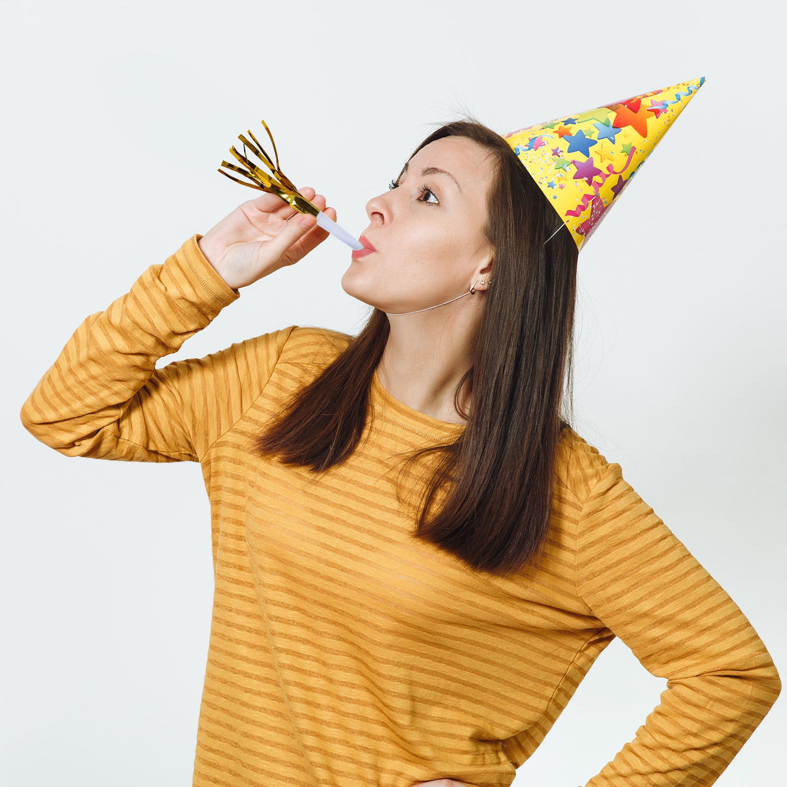 24-Pack Gold Party Horn Noisemakers with Tassels - Ideal for Events and Gatherings