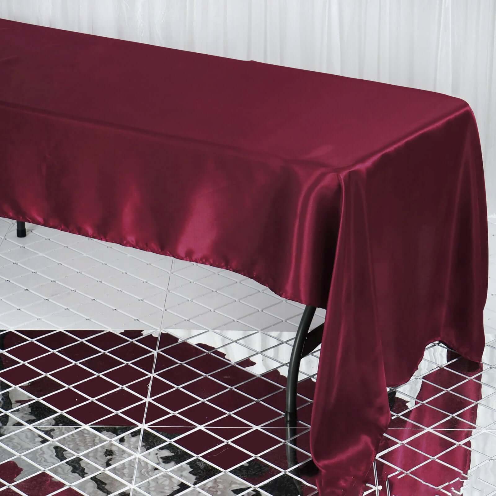 Hot! Burgundy Satin 60x126 Rectangular Tablecloth - Smooth & Lustrous