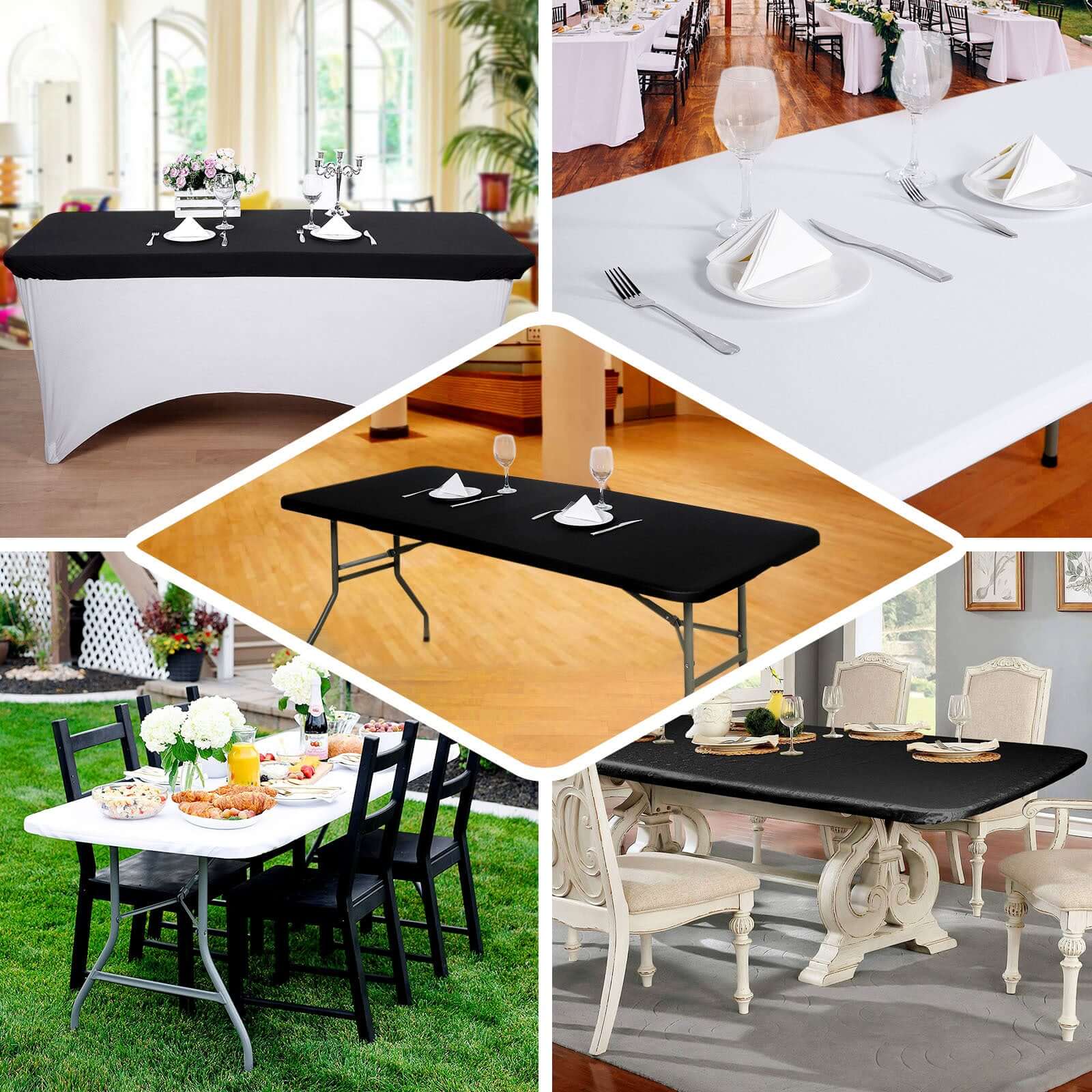 Black Spandex Table Topper - Stretchy, Wrinkle-Free & Fitted (96x30)