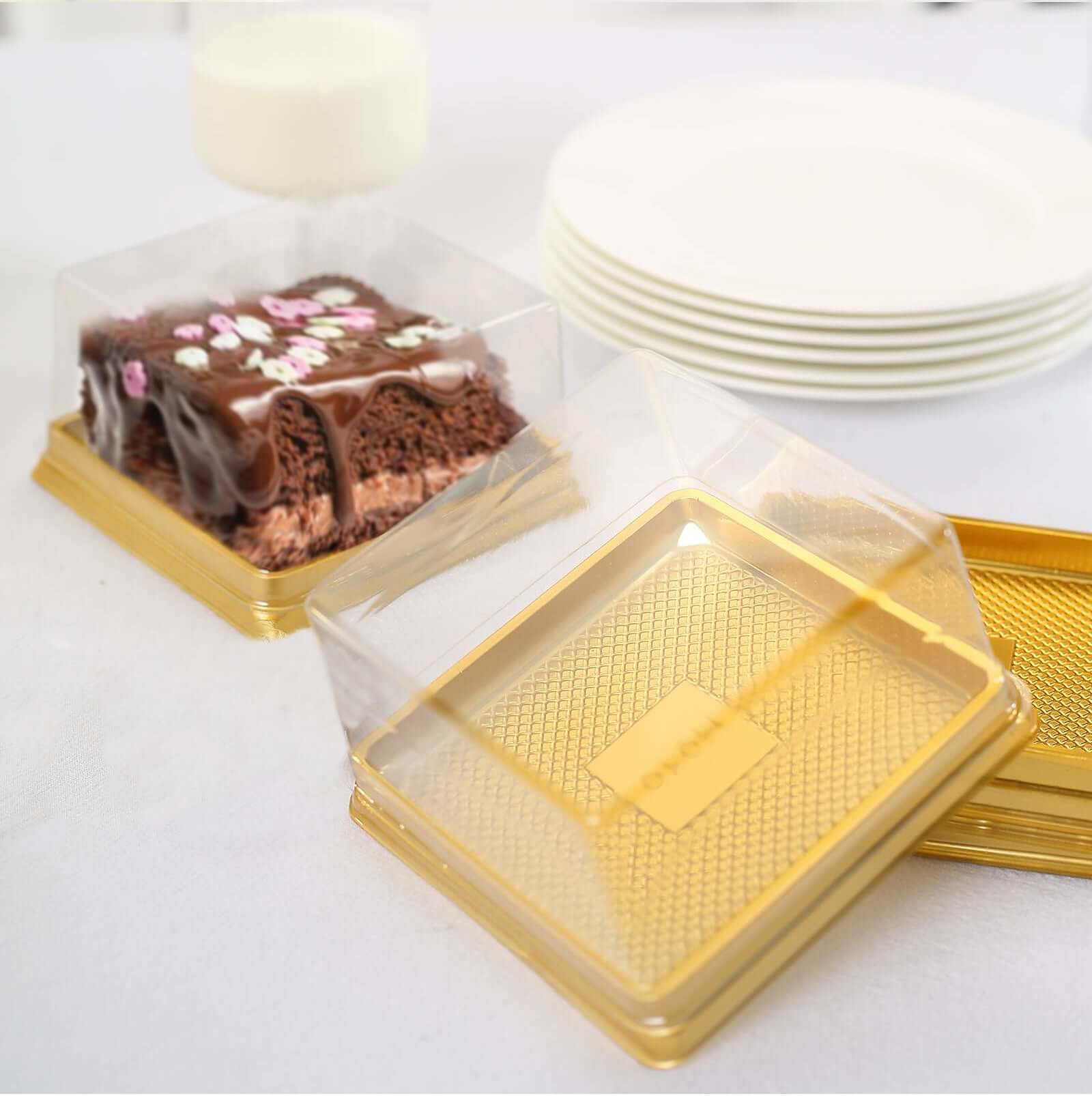 50-Pack Clear & Gold Square Mini Plastic Party Favor Boxes for Cupcakes & Desserts