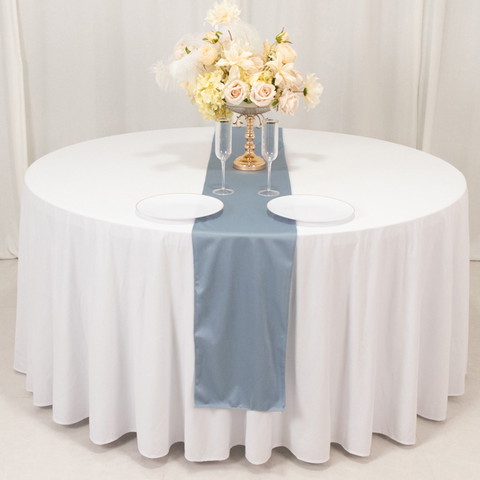 Wrinkle-Free Dusty Blue 12x108 Premium Scuba Polyester Table Runner