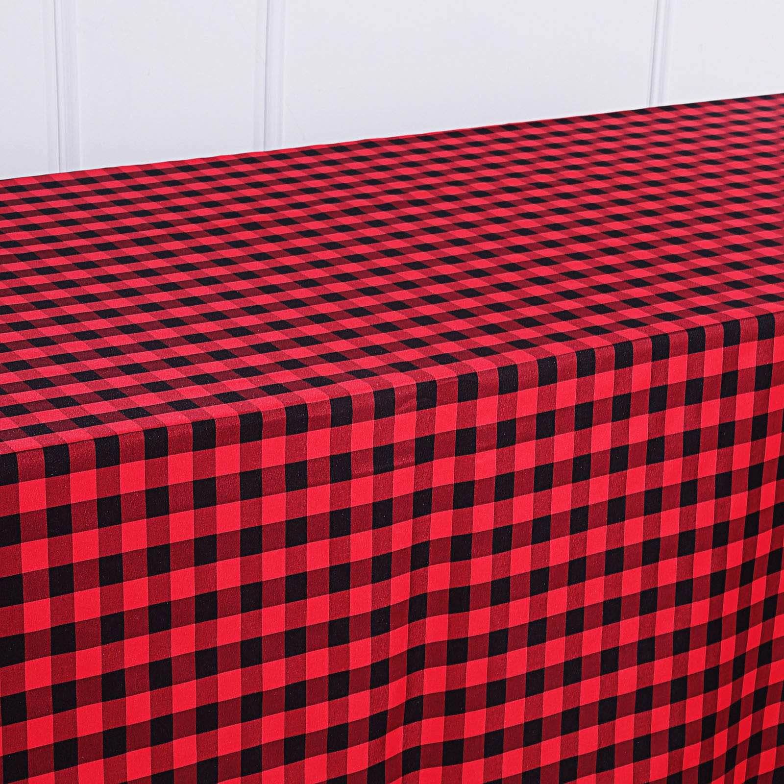 Hot Sale! Black/Red Seamless Checkered Buffalo Plaid Polyester Rectangle Tablecloth 90x132