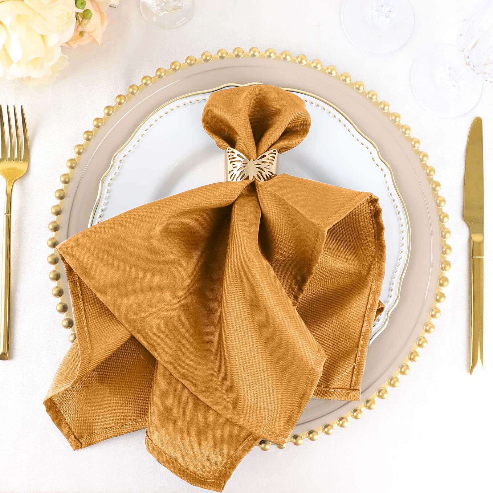 5-Piece Set of 20x20 Gold Polyester Napkins - Wrinkle-Free & Low-Maintenance for Special Events