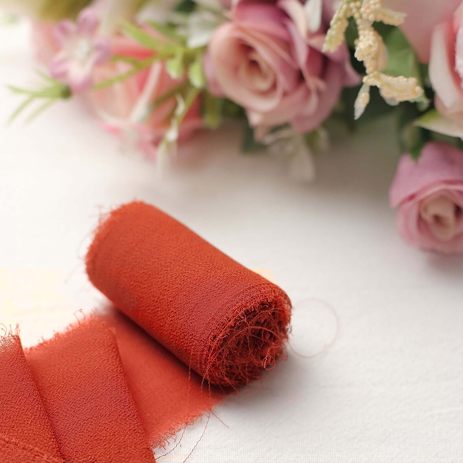Special Offer! 2-Pack 6-Yard Terracotta (Rust) Silk-Like Chiffon Ribbon Rolls for DIY Wedding Bouquets