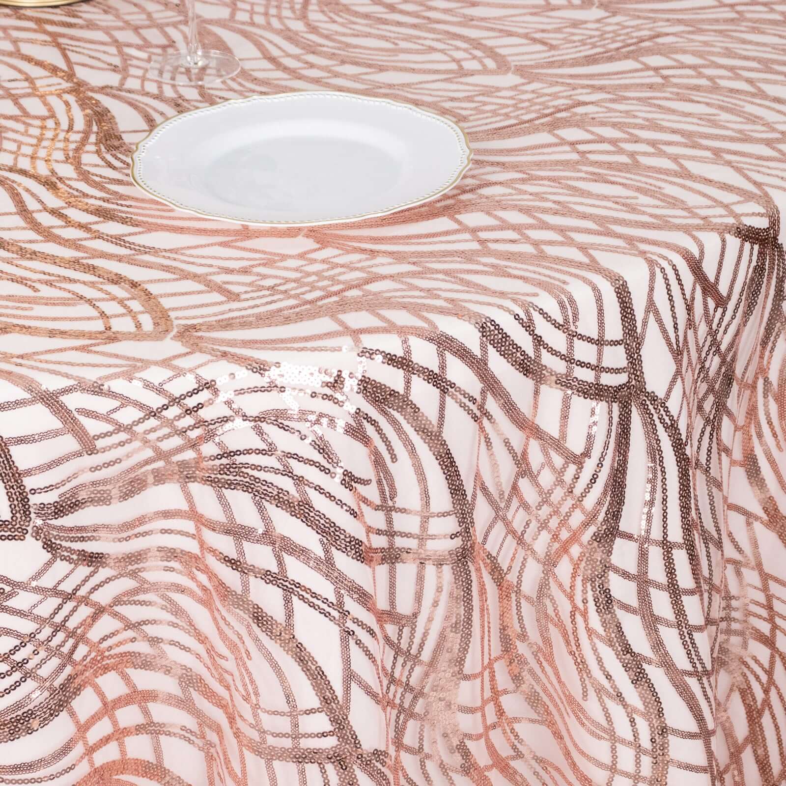 Sparkling Rose Gold Sequin Mesh 120' Round Tablecloth - Ideal for Events