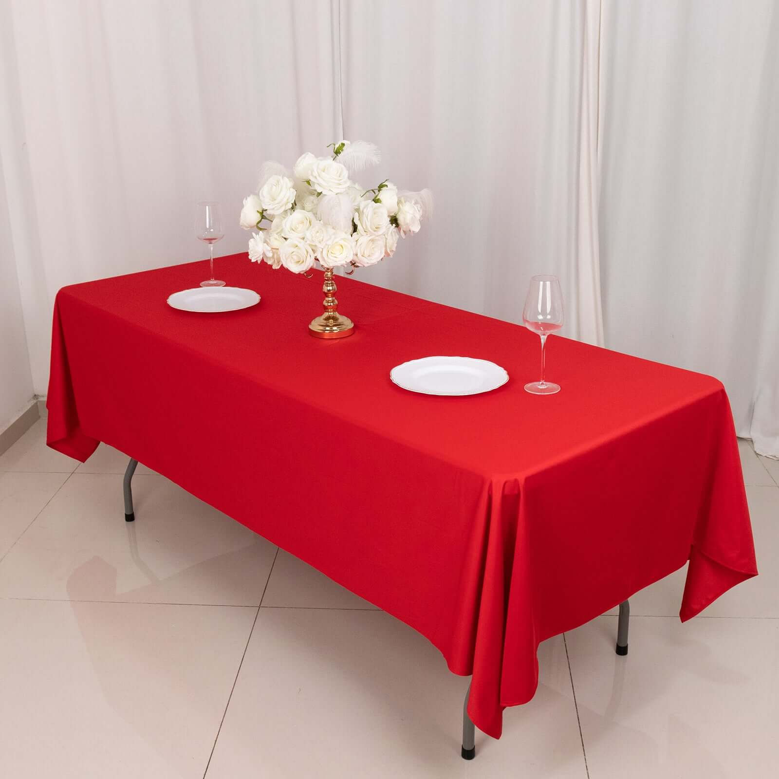 Hot Sale! Premium Red Scuba Polyester Rectangular 60x102 Wrinkle-Free & Stain-Resistant Tablecloth