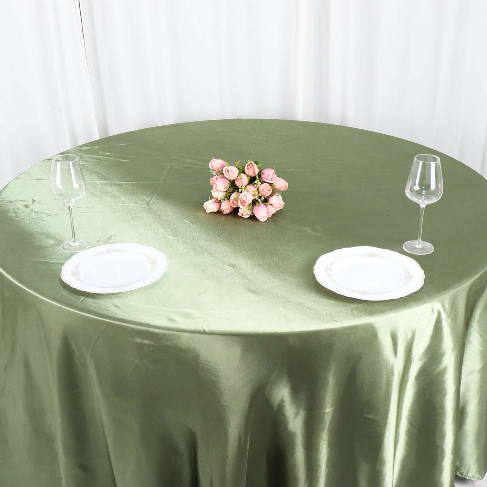 Hot Sale! 120-Inch Round Satin Tablecloth in Dusty Sage Green - Stylish Seamless Table Cover