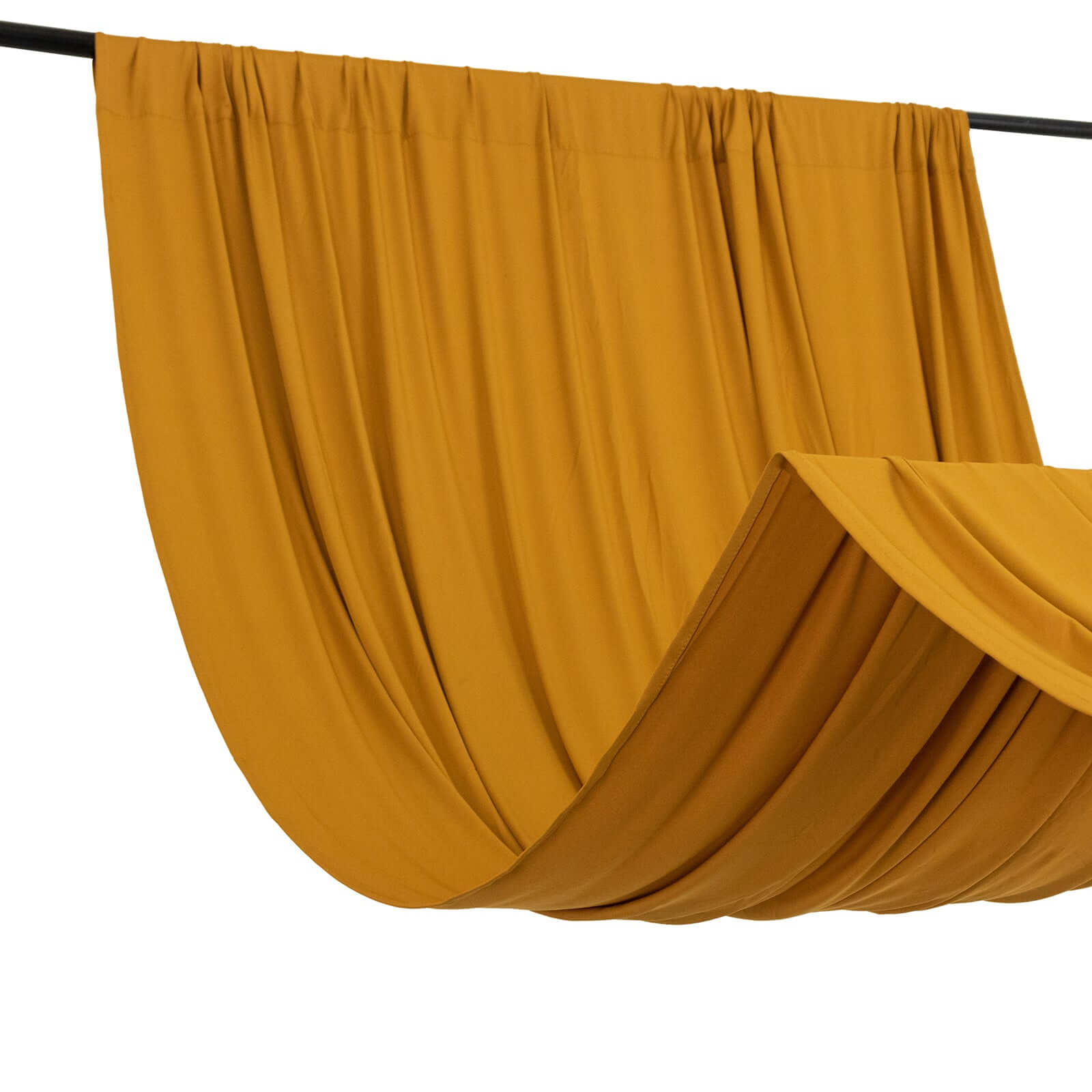 Wrinkle-Free Gold 4-Way Stretch Spandex Event Backdrop Drapes with Rod Pockets - 5ft x 14ft
