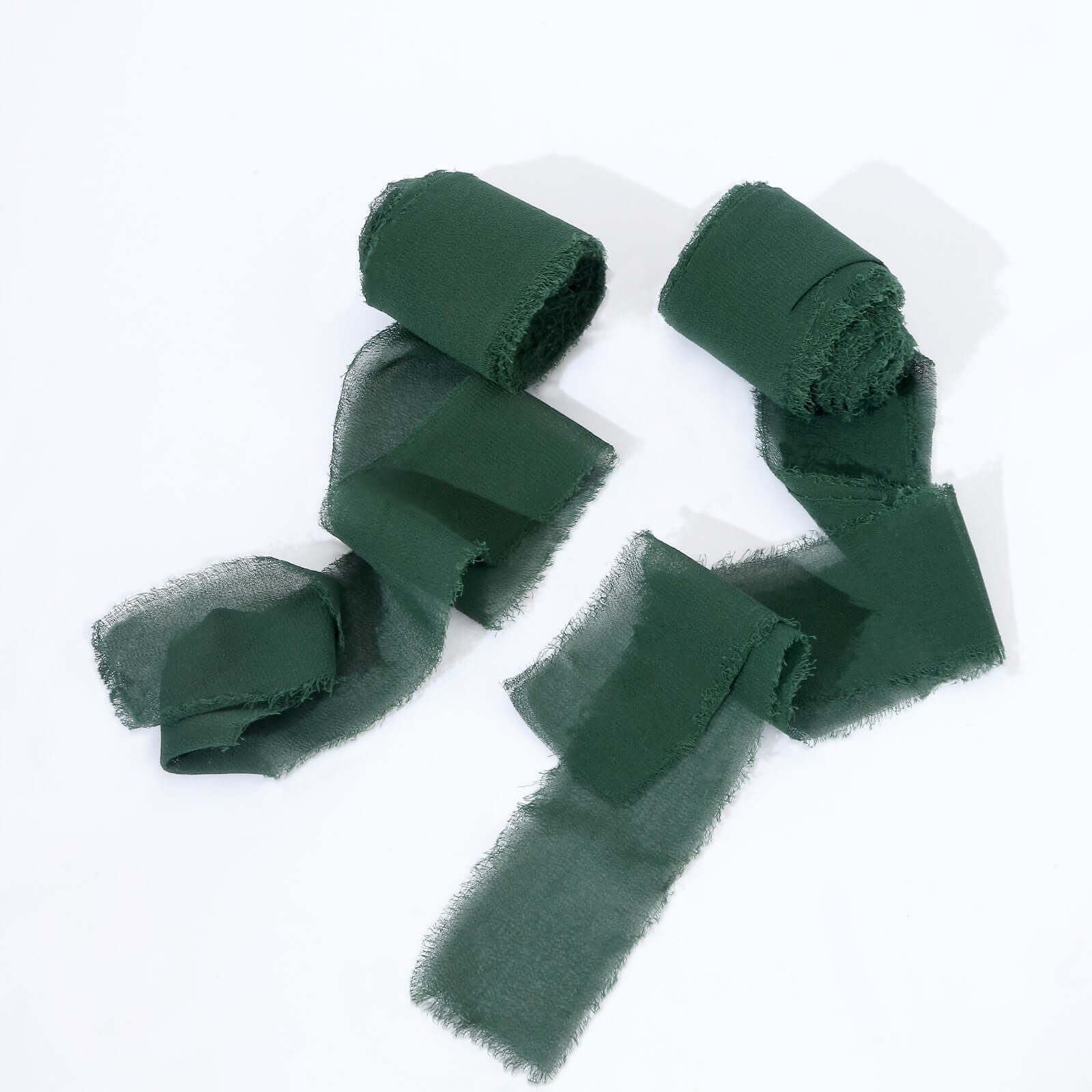 2-Pack Hunter Emerald Green Silk-Like Chiffon Ribbon Rolls for DIY Wedding Bouquets