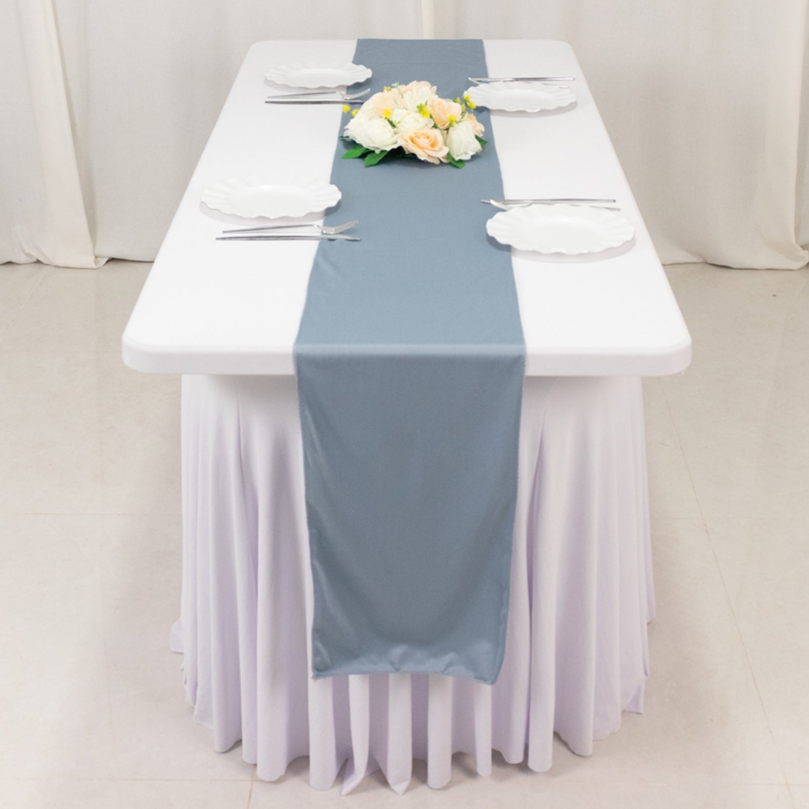 Wrinkle-Free Dusty Blue 12x108 Premium Scuba Polyester Table Runner