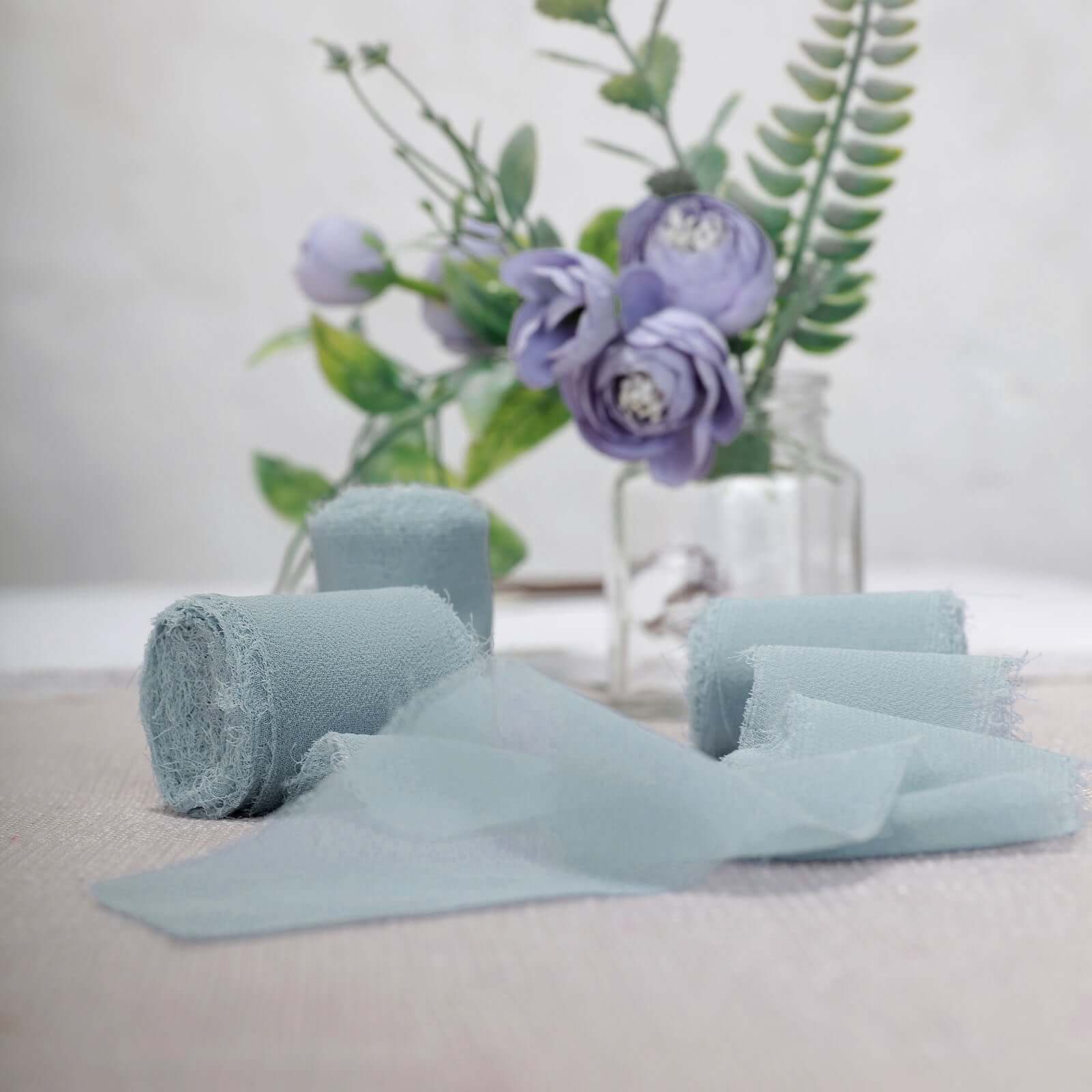 2-Pack 6-Yard Ice Blue Silk-Like Chiffon Linen Ribbon Rolls for Wedding, Gifts & Crafts