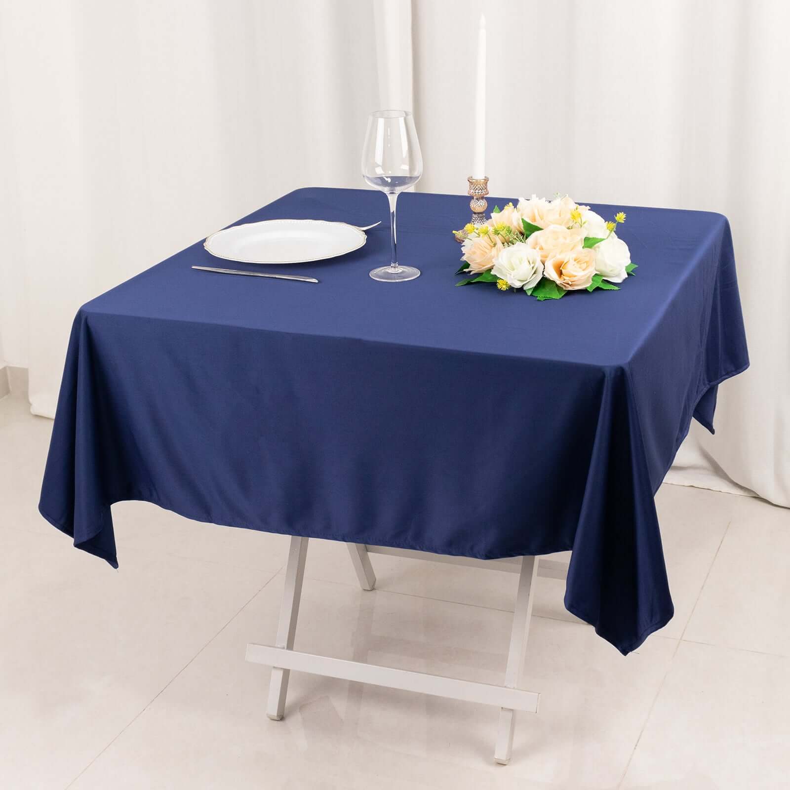 Hot Deal! Navy Blue Premium Scuba 54x54 Square Tablecloth - Wrinkle & Stain Resistant