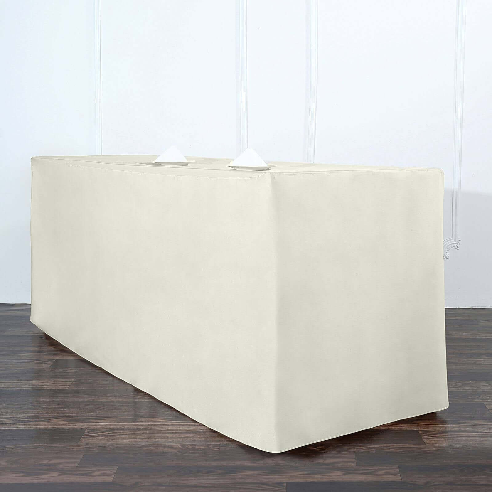 Durable Ivory Fitted Polyester 72x30 Rectangle Tablecloth for 6FT Tables