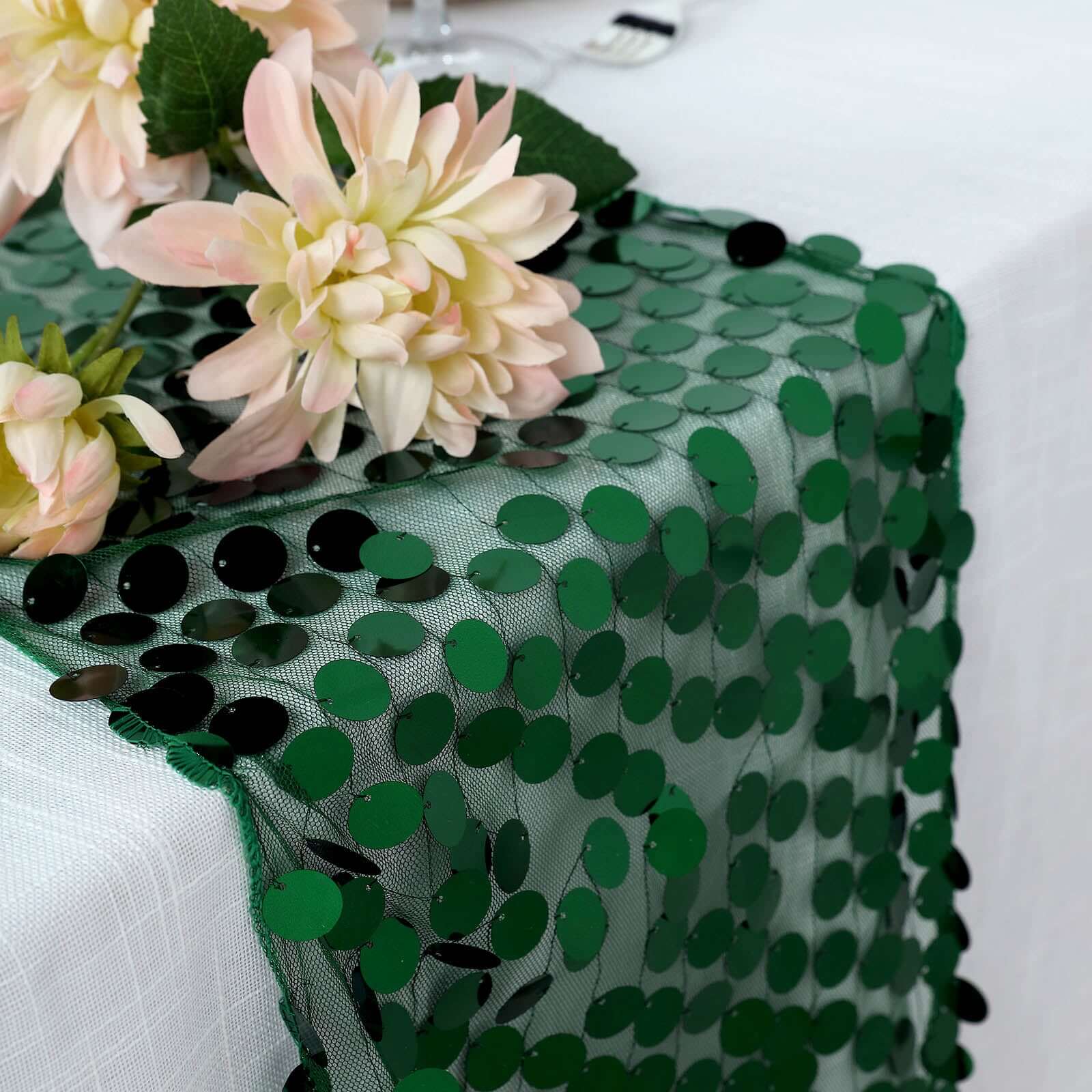 13x108 Hunter Emerald Green Big Payette Sequin Table Runner - Stunning Design