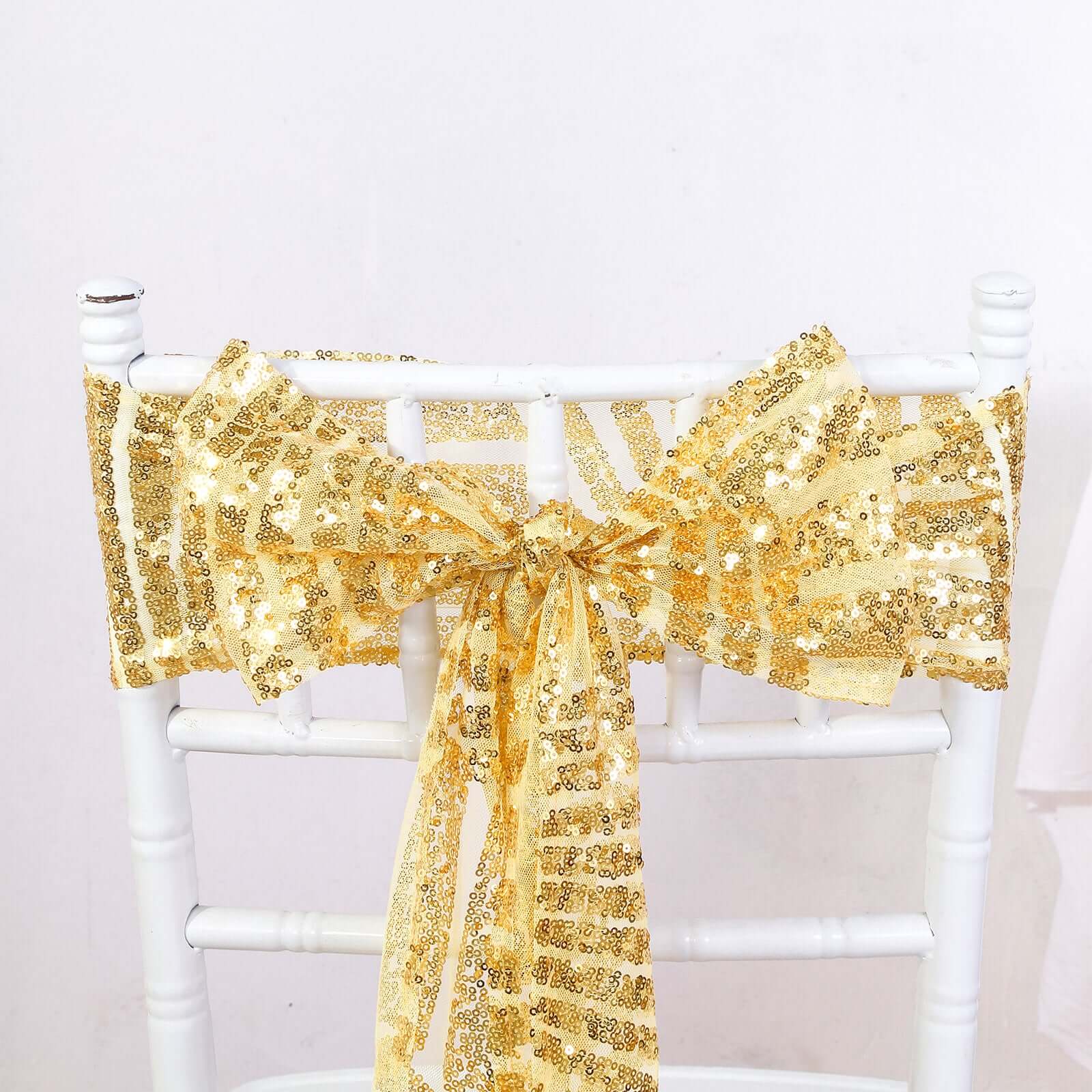 Hot Deal! 5-Pack Gold Glitter Sequin Chair Sashes with Geometric Diamond Design for Weddings