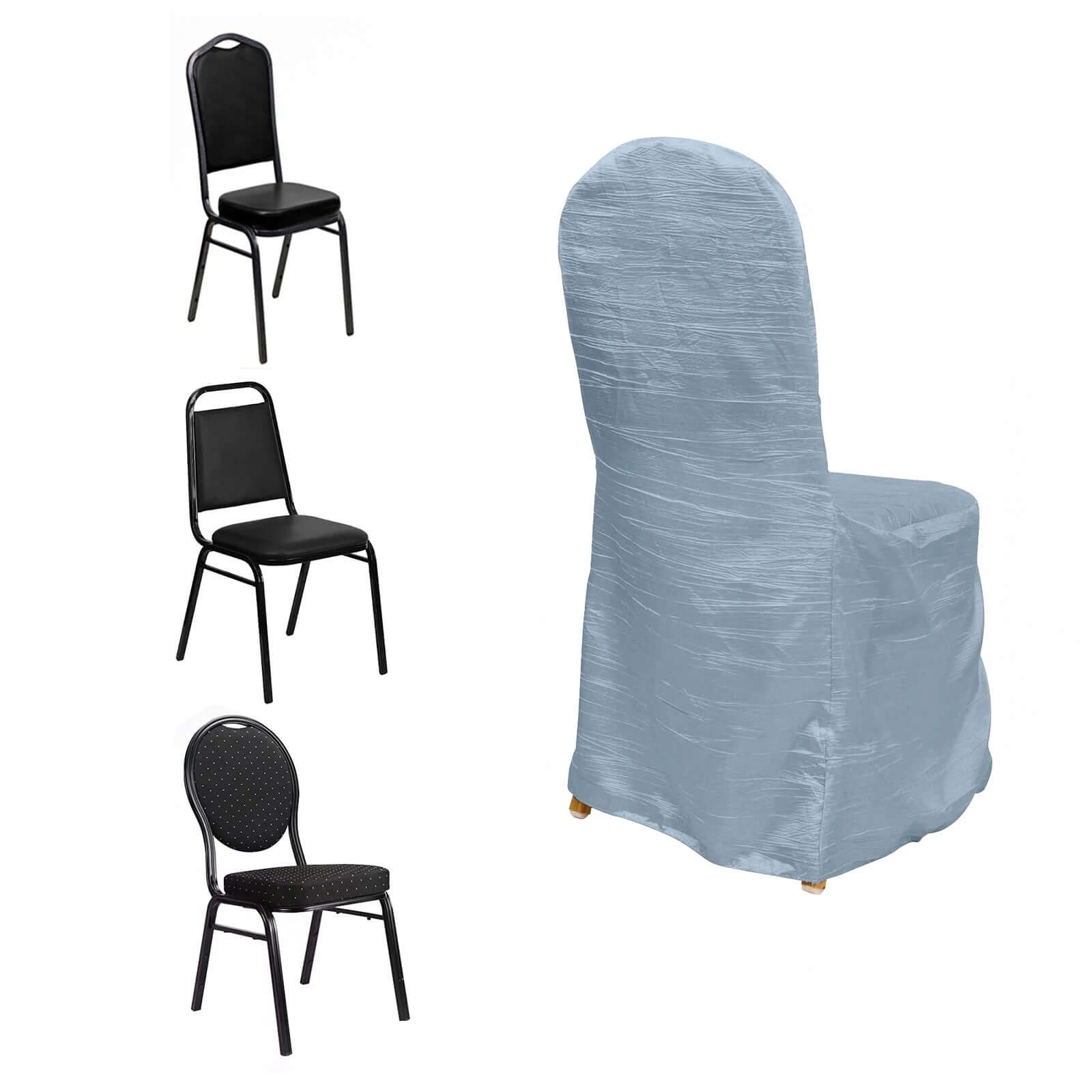 Reusable Dusty Blue Crinkle Crushed Taffeta Slipcover for Banquet Chairs