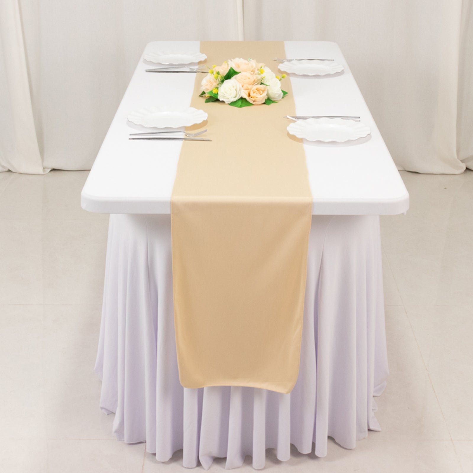 Exclusive Premium Beige Scuba Polyester 12x108 Wrinkle-Free Table Runner for Events
