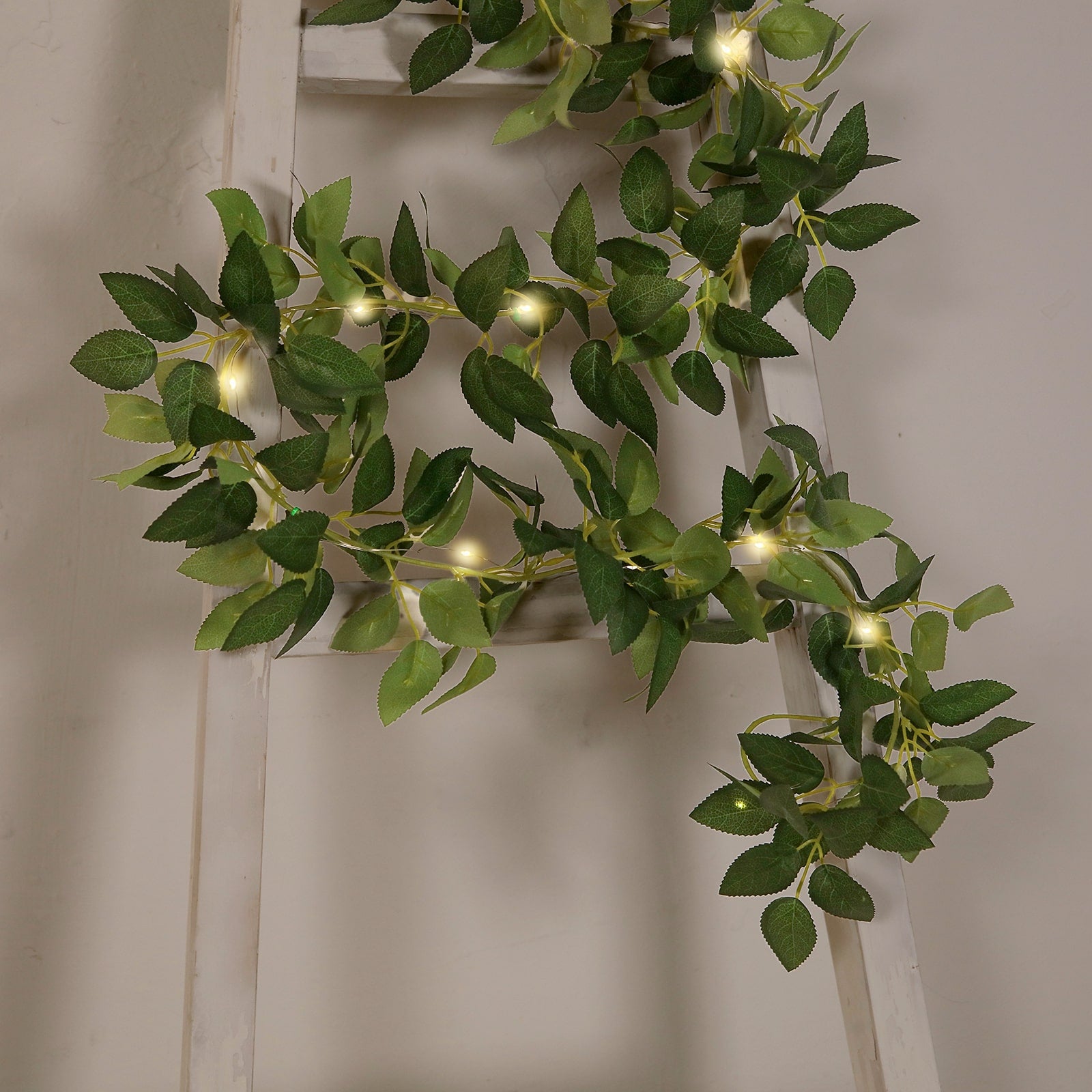 6ft Artificial Rose Leaf Garland with Warm White LED Lights for Home and Wedding Decor