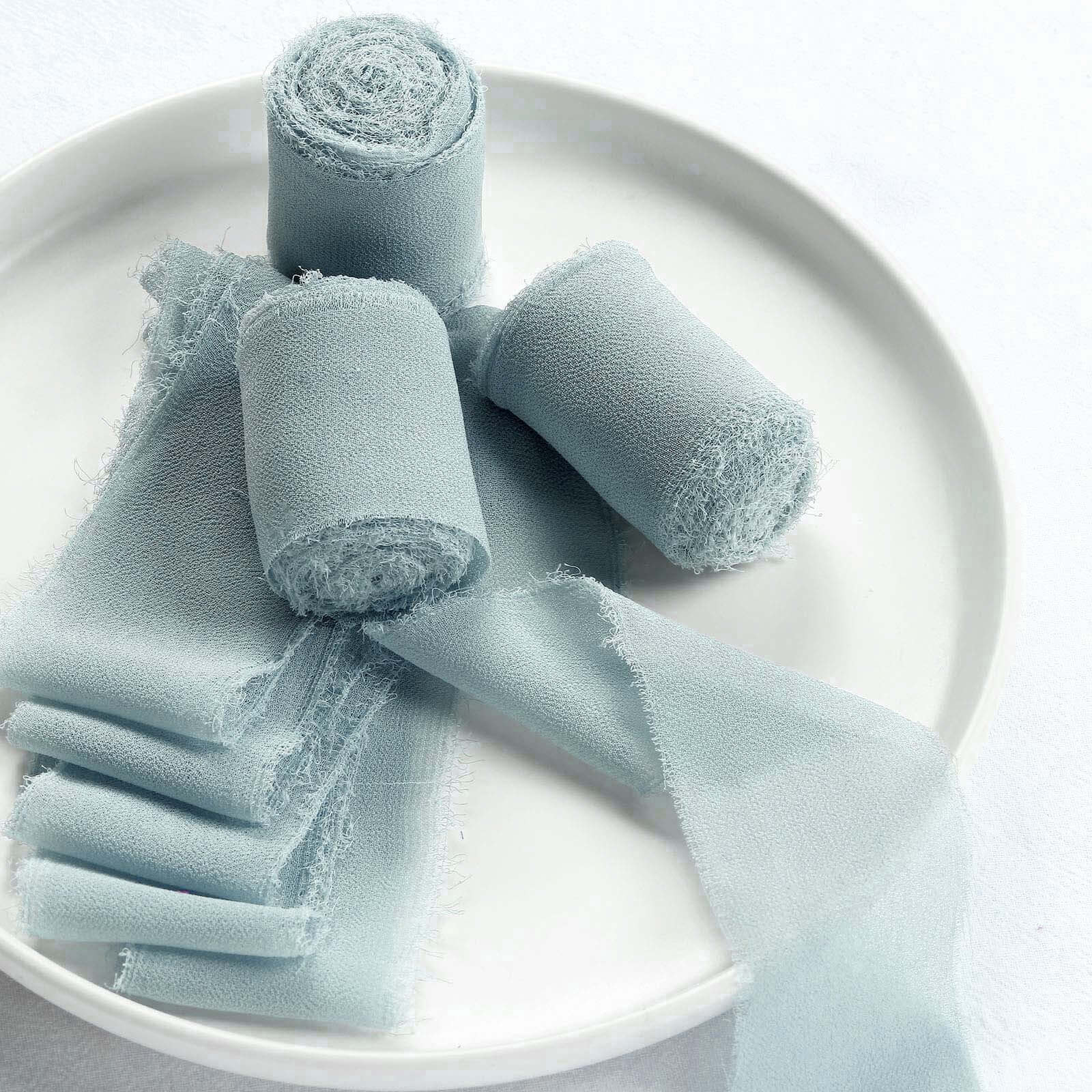 2-Pack 6-Yard Ice Blue Silk-Like Chiffon Linen Ribbon Rolls for Wedding, Gifts & Crafts