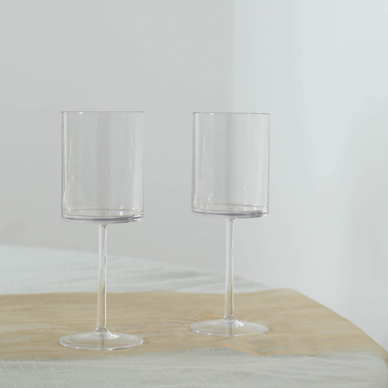 6-Piece Set of Clear Plastic Long Stem Cylindrical Cocktail Glasses - 10oz Shatterproof Tumblers