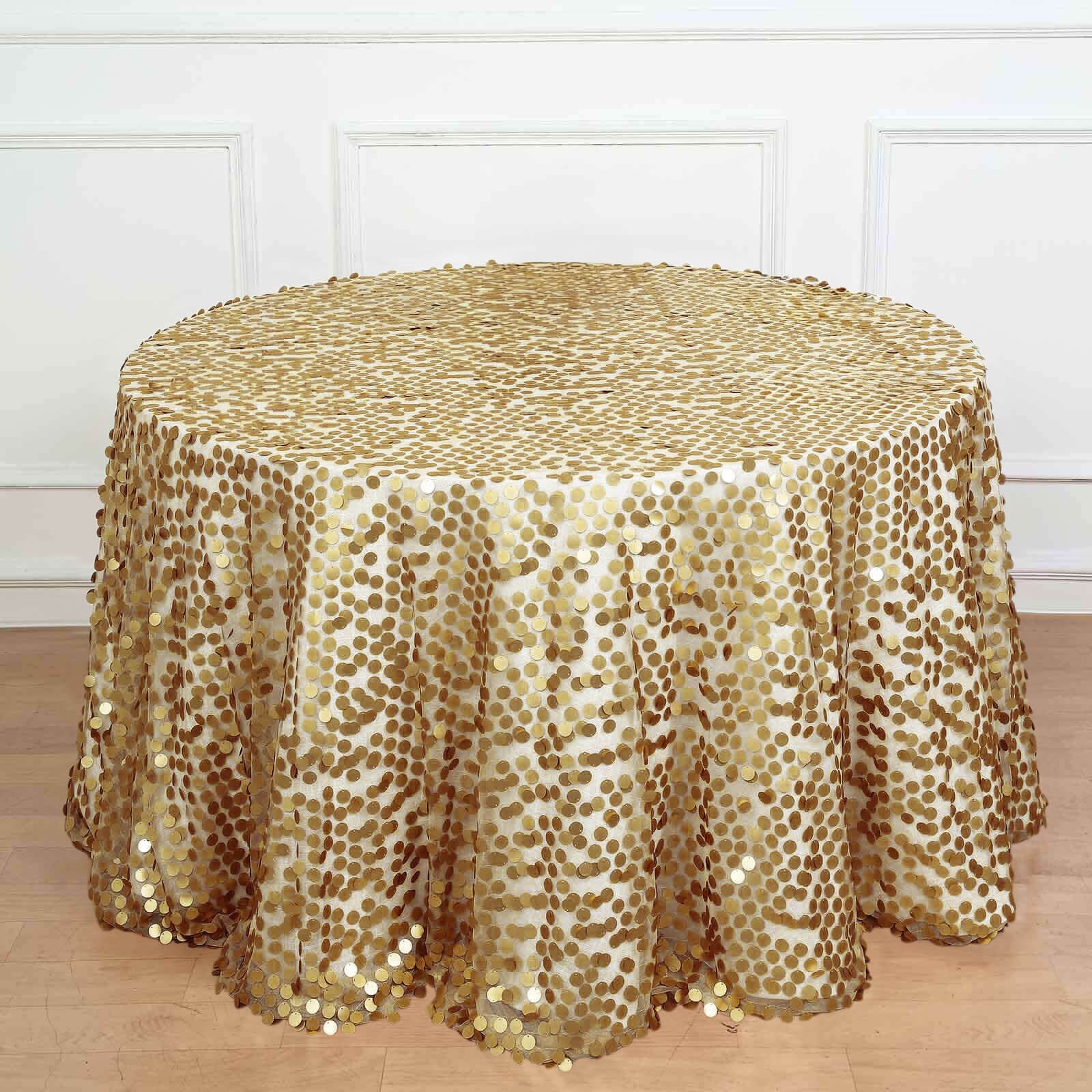 Champagne Sequin Round Tablecloth - 120' Diameter, Seamless for Weddings and Parties