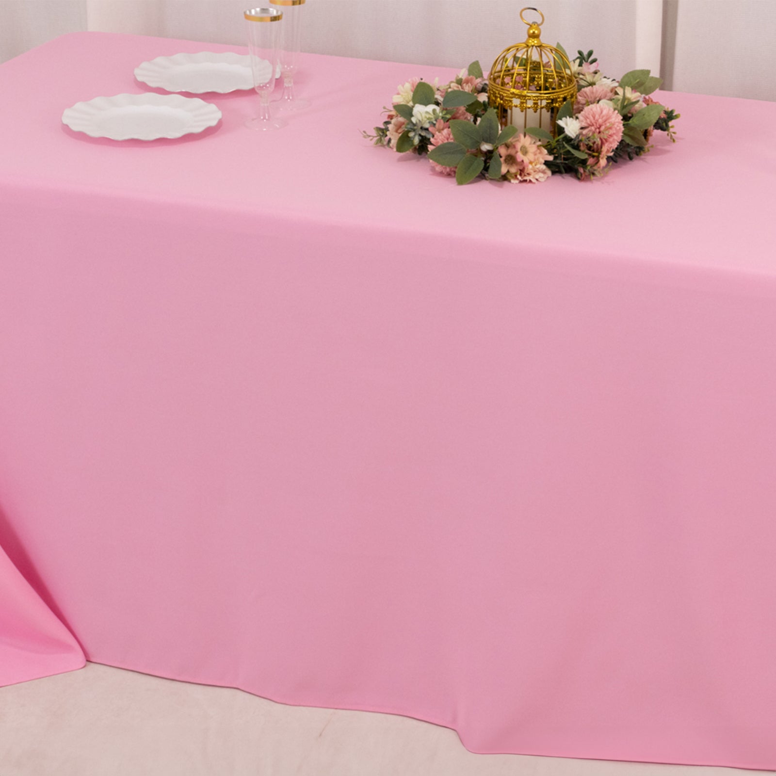 Hot Sale! Seamless 220GSM Stain-Resistant Pink Premium Polyester Rectangle Tablecloth 90x132