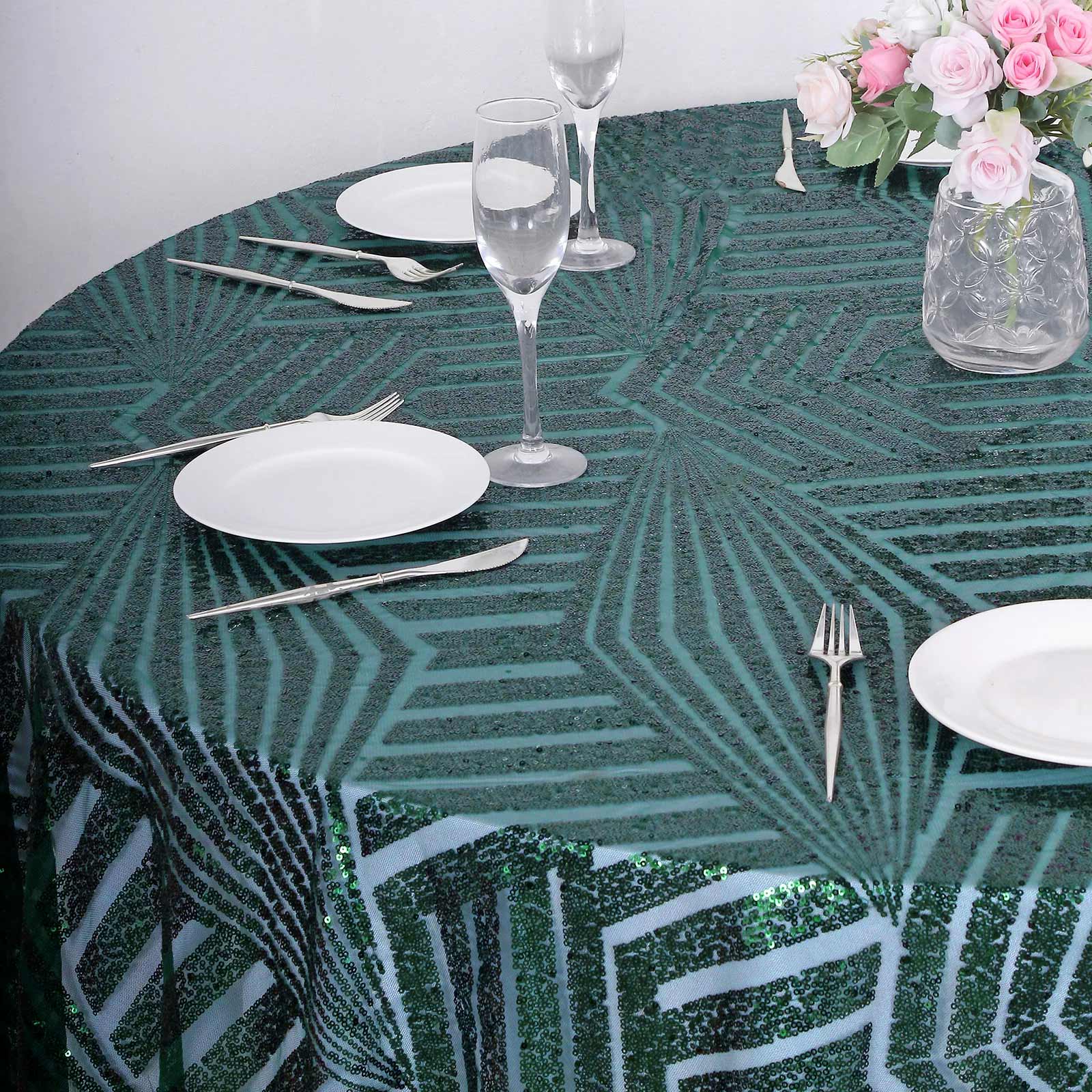 Hunter Emerald Green Sequin 120' Round Tablecloth - Seamless Diamond Glitz