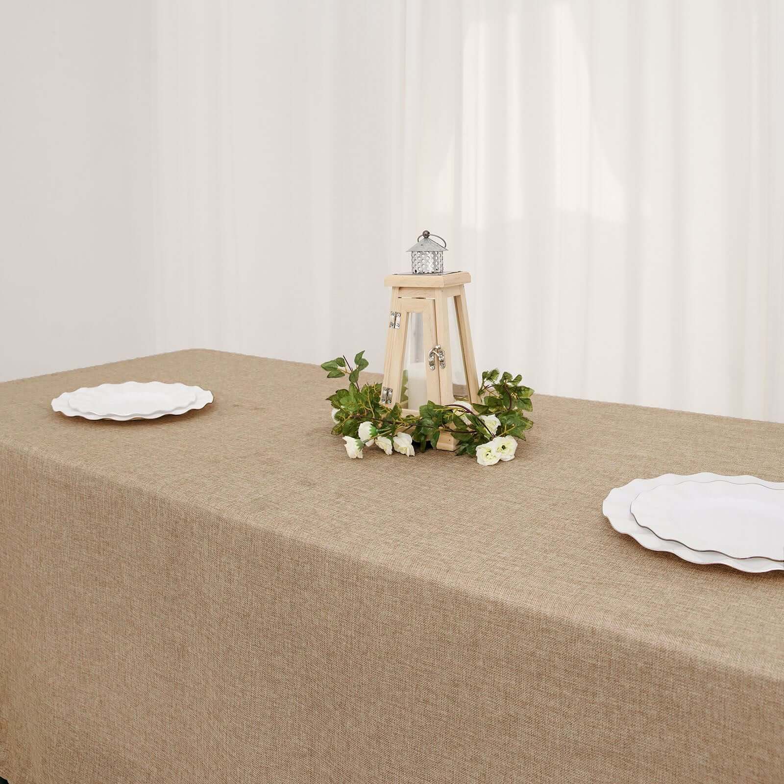 Natural Faux Burlap Rectangle Tablecloth for Rustic Events - 60x102