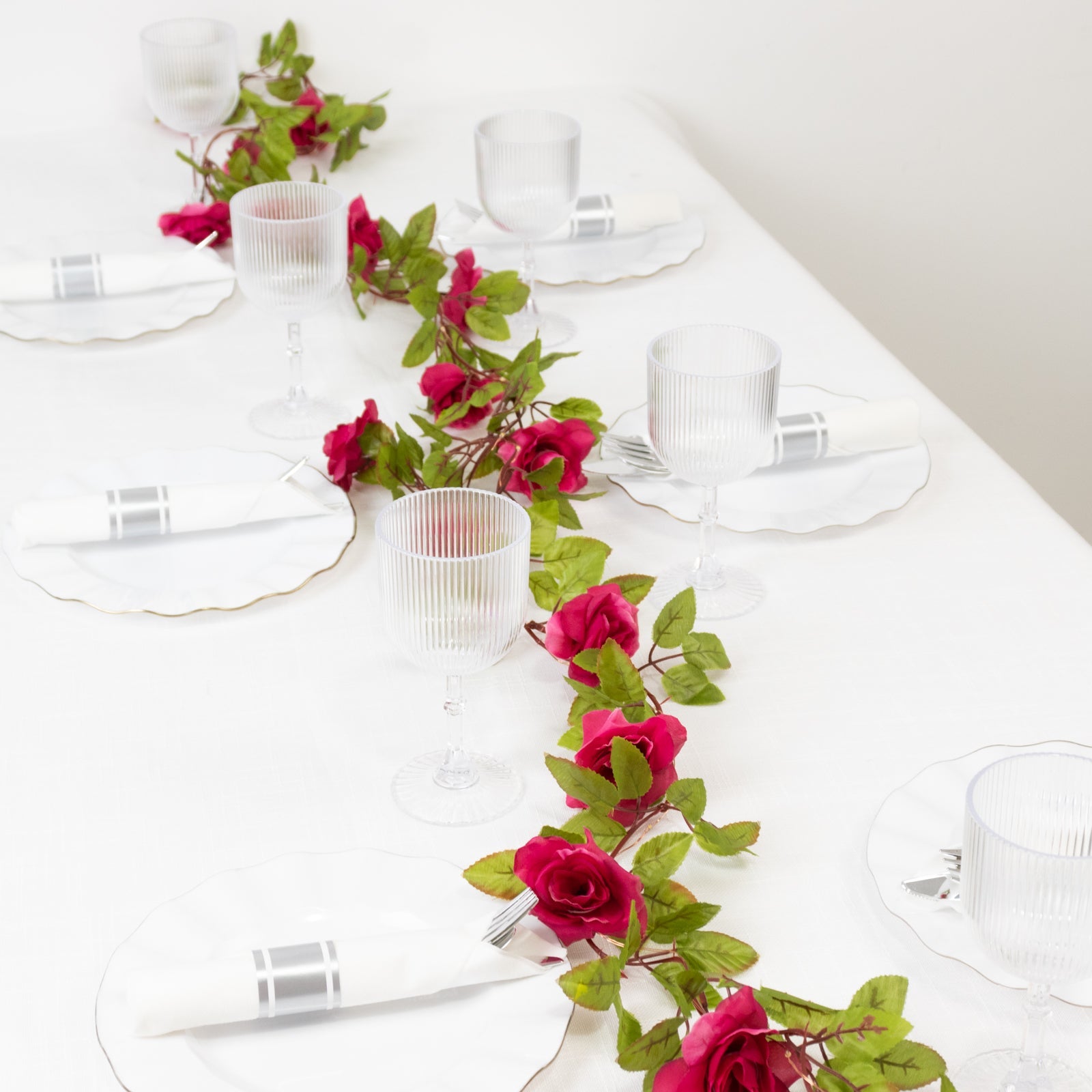 Hot Sale! 7-Foot LED Red Silk Rose Flower Garland with 20 Warm White Battery-Operated Lights