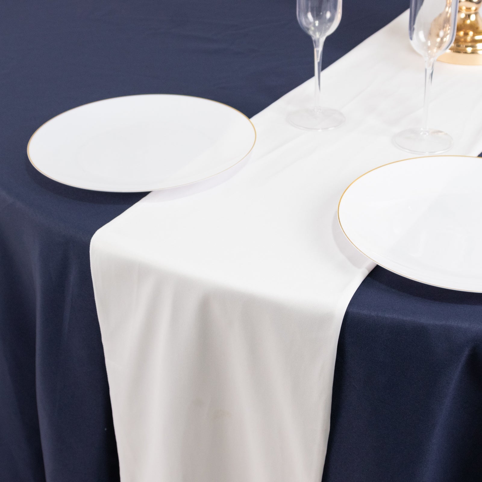Premium Wrinkle-Free White Scuba Polyester Table Runner (12x108) for Events & Weddings