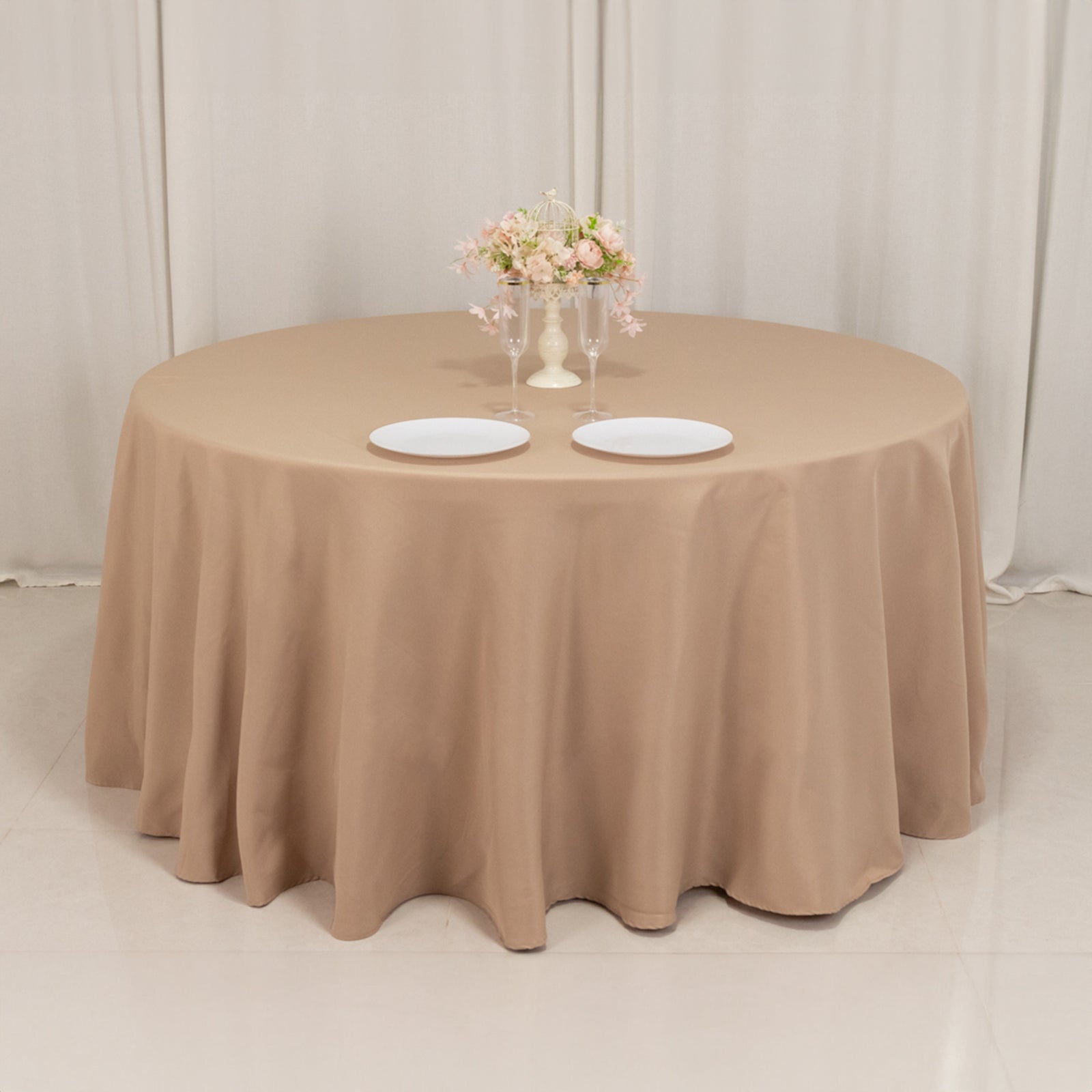 Exclusive 120' Dia. Nude Premium Polyester Round Tablecloth - 220GSM Seamless & Wrinkle-Resistant