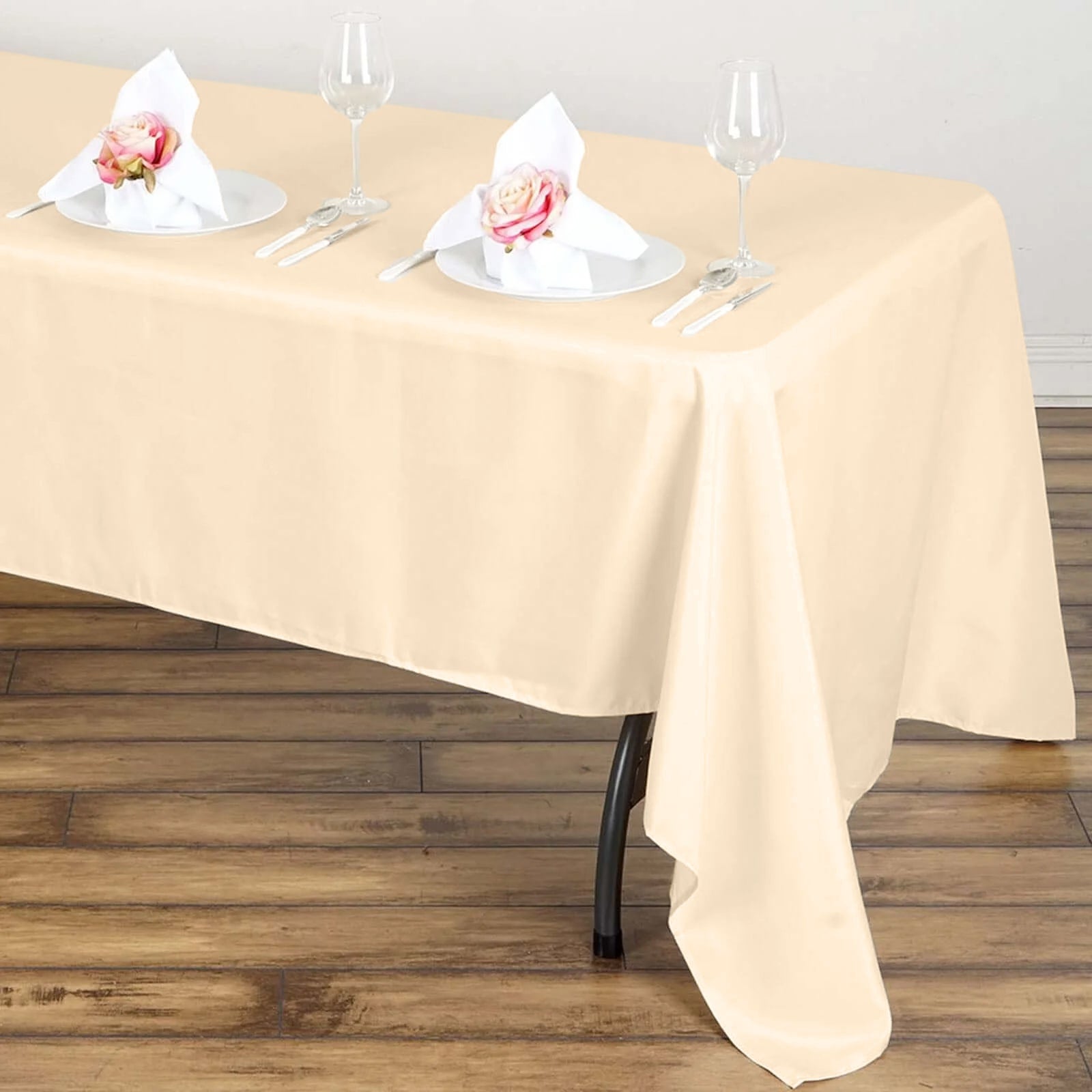 Beige 60x126 Wrinkle-Resistant Polyester Rectangle Tablecloth