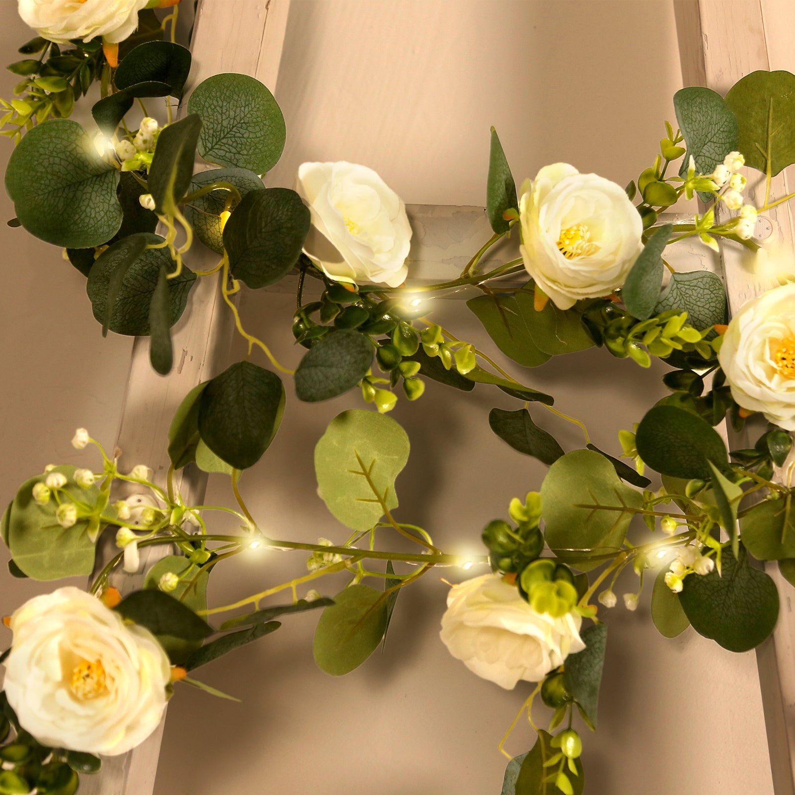 5.5ft Battery-Powered Lighted Eucalyptus & Peony Garland for Stylish Decor