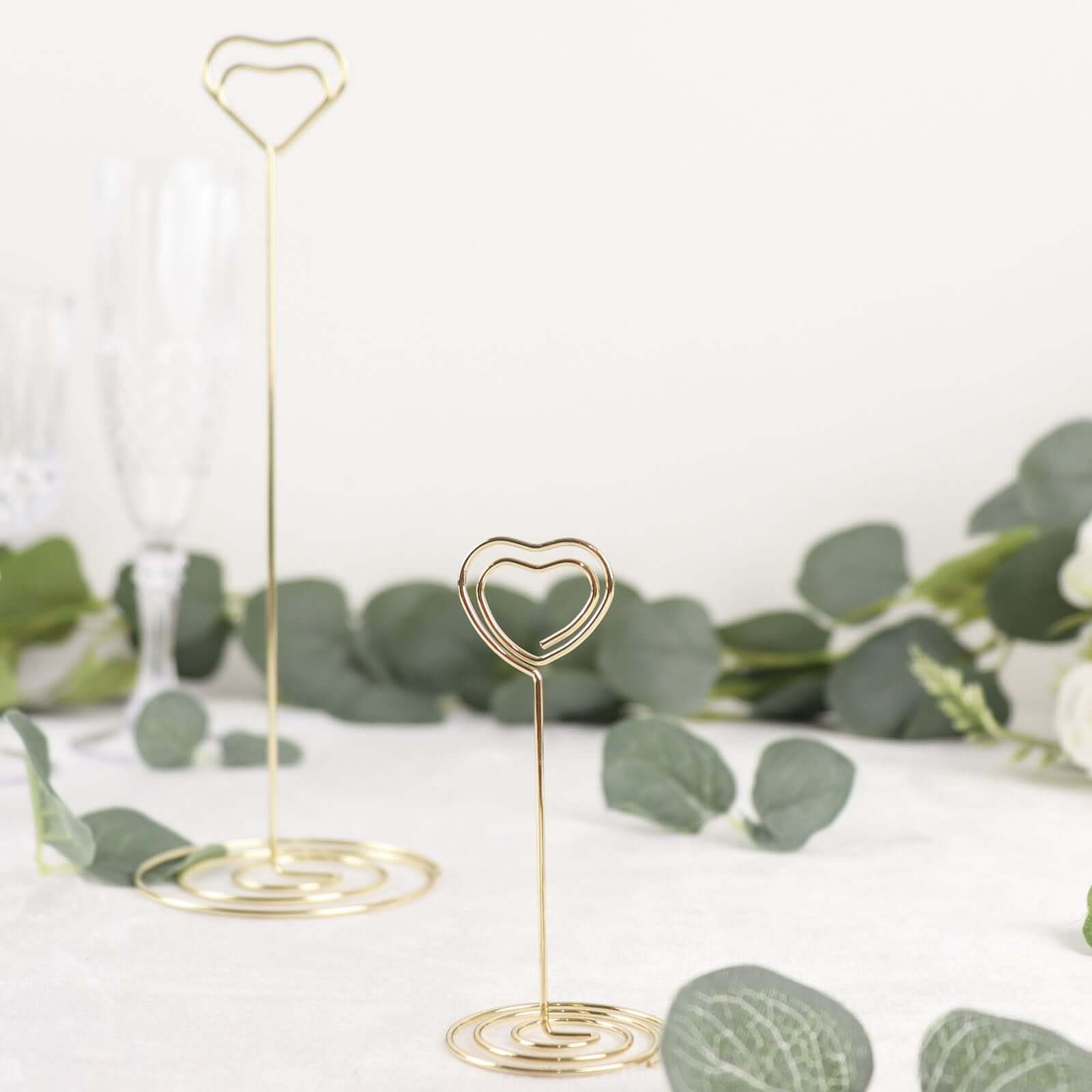 10-Pack Gold Metal Heart Design Card Holders - Ideal for Wedding Table Numbers and Menu Clips