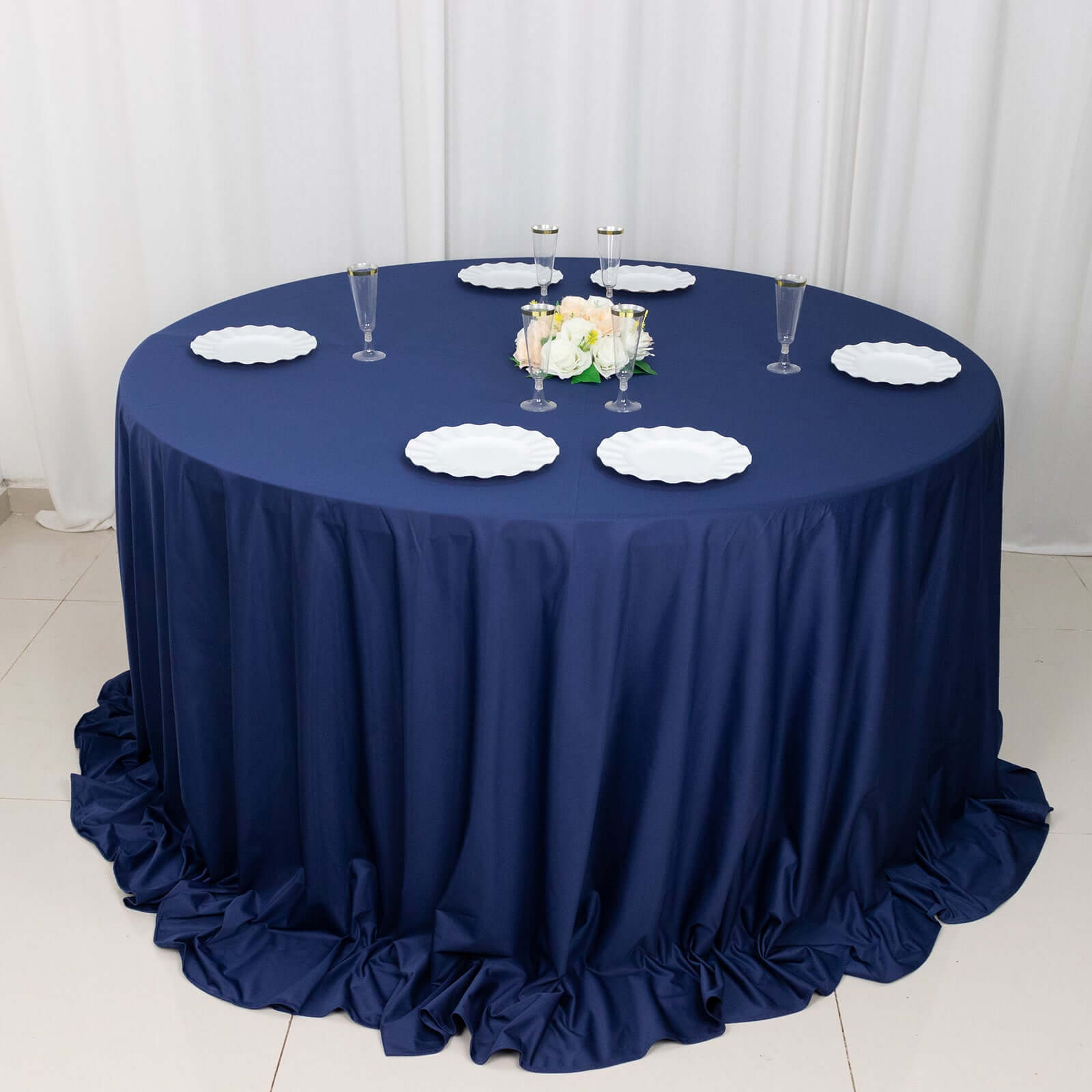 Navy Blue Wrinkle-Free & Stain-Resistant 132' Premium Scuba Round Tablecloth