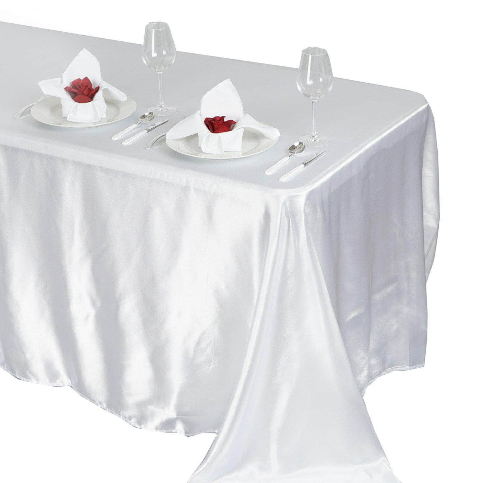Exclusive White Satin 90x132 Rectangular Seamless Tablecloth for Weddings & Parties