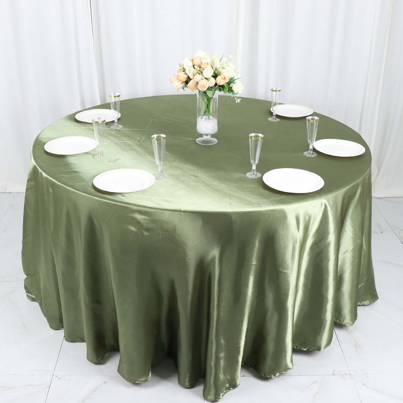 Hot Sale! 120-Inch Round Satin Tablecloth in Dusty Sage Green - Stylish Seamless Table Cover