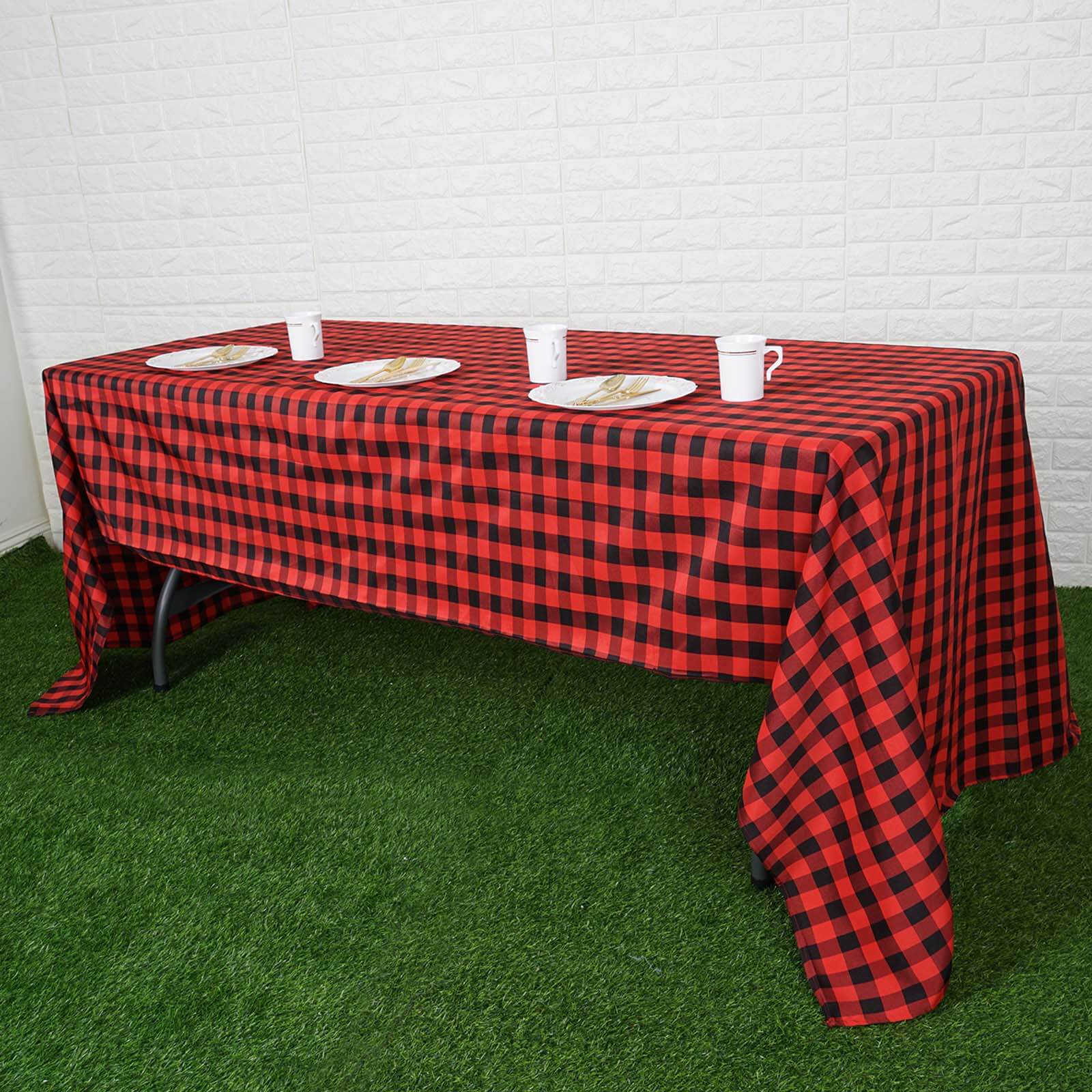 Hot! 60x126 Polyester Rectangle Buffalo Plaid Black/Red Tablecloth