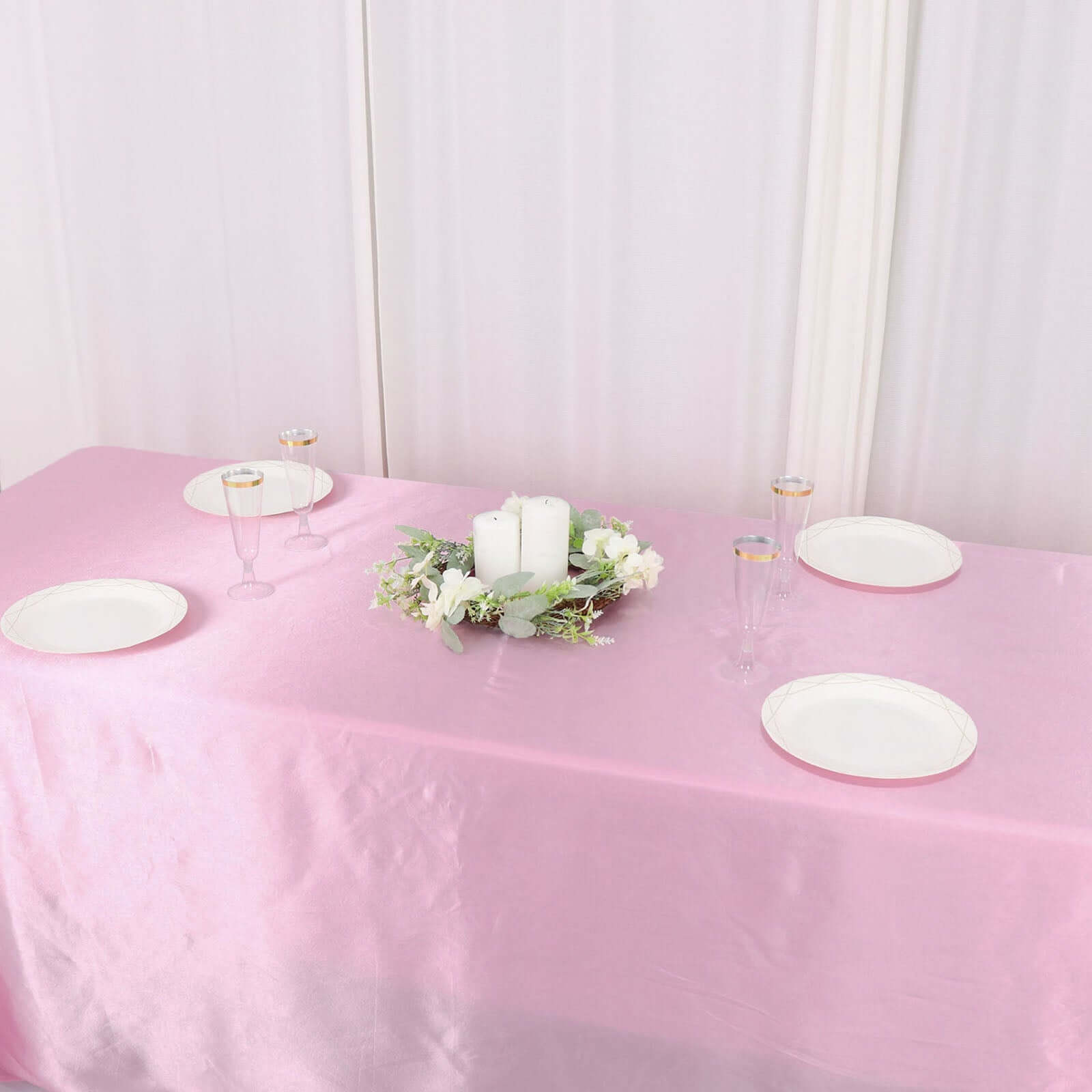 Exclusive Pink Satin 90x132 Seamless Rectangular Tablecloth
