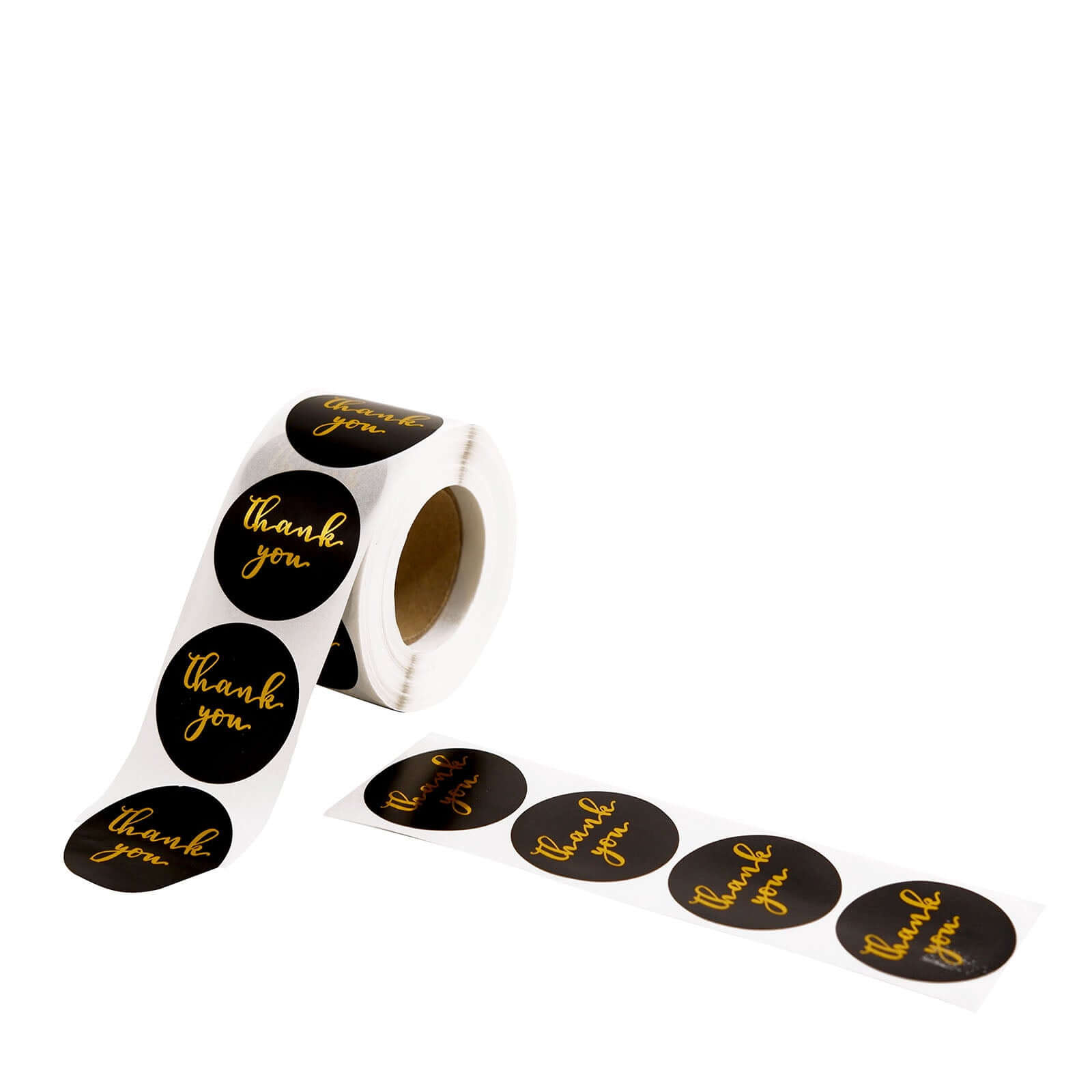 500Pcs Gold Foil 'Thank You' Round Stickers on Black Roll - Ideal for DIY Envelope Decor