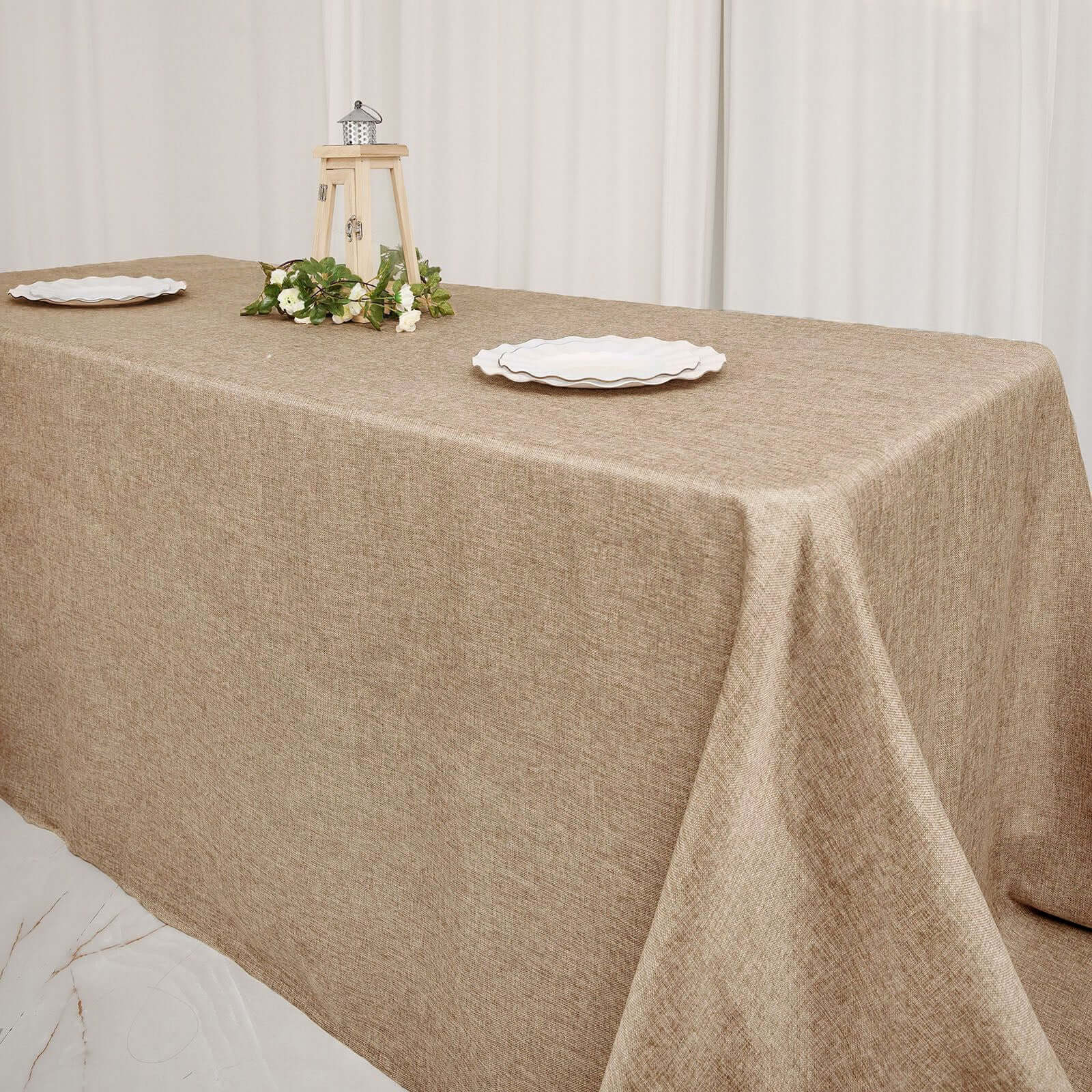 Natural Rustic Faux Burlap Jute Rectangle Tablecloth - Perfect for Events!