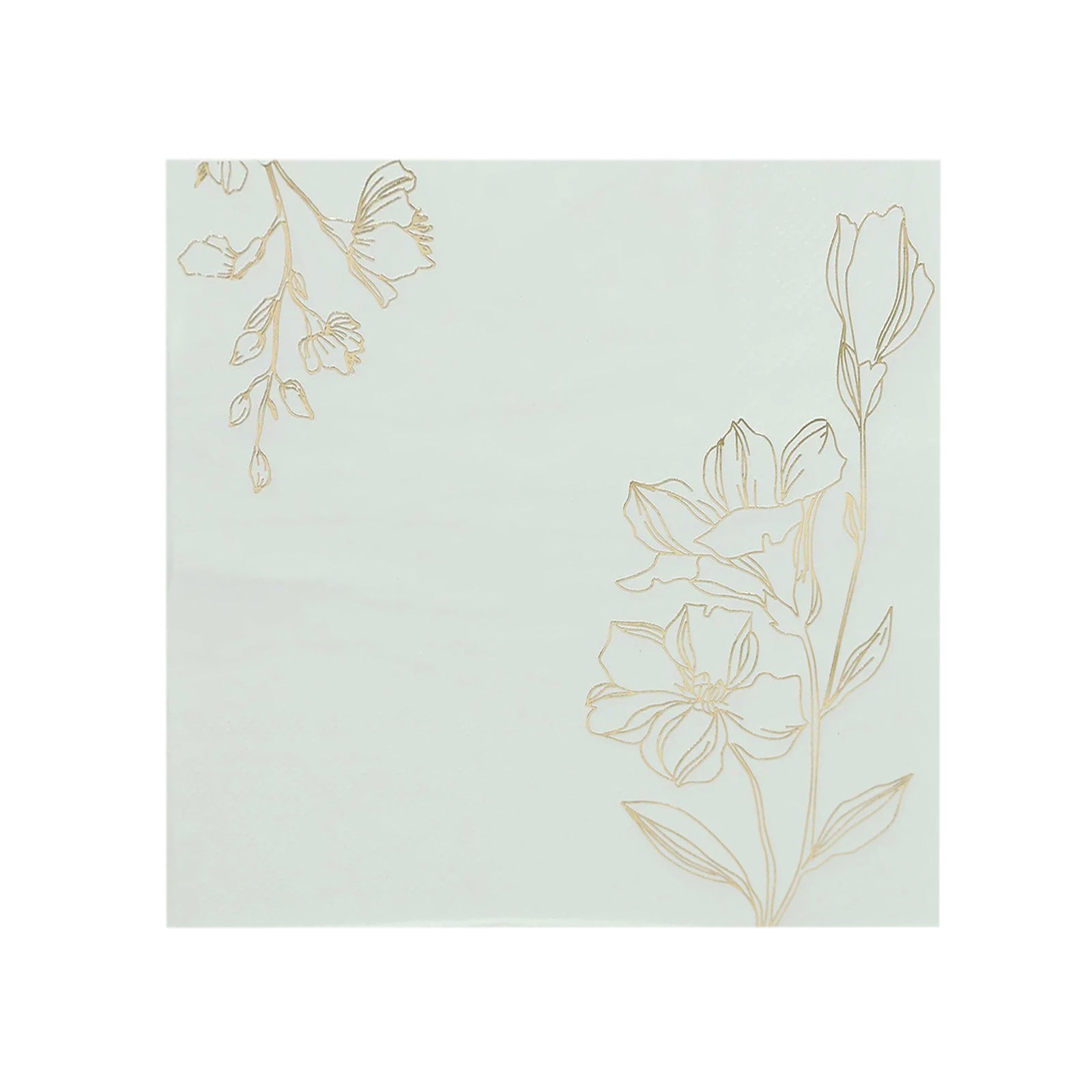 50-Pack 2-Ply Absorbent White Paper Cocktail Napkins with Gold Lily Flower Prints